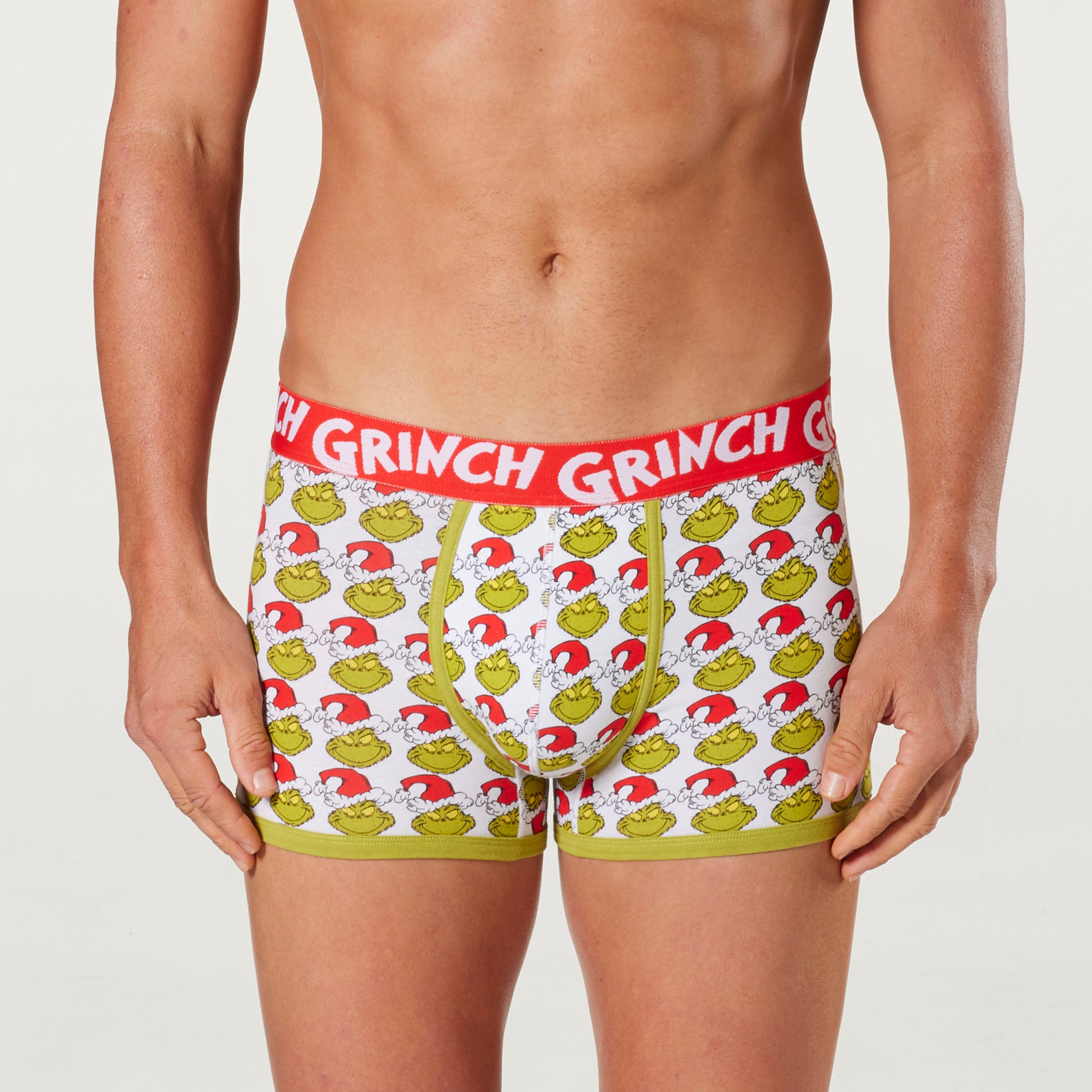 Men's Christmas Grinch On Repeat Cotton Trunk - Green - Image 1