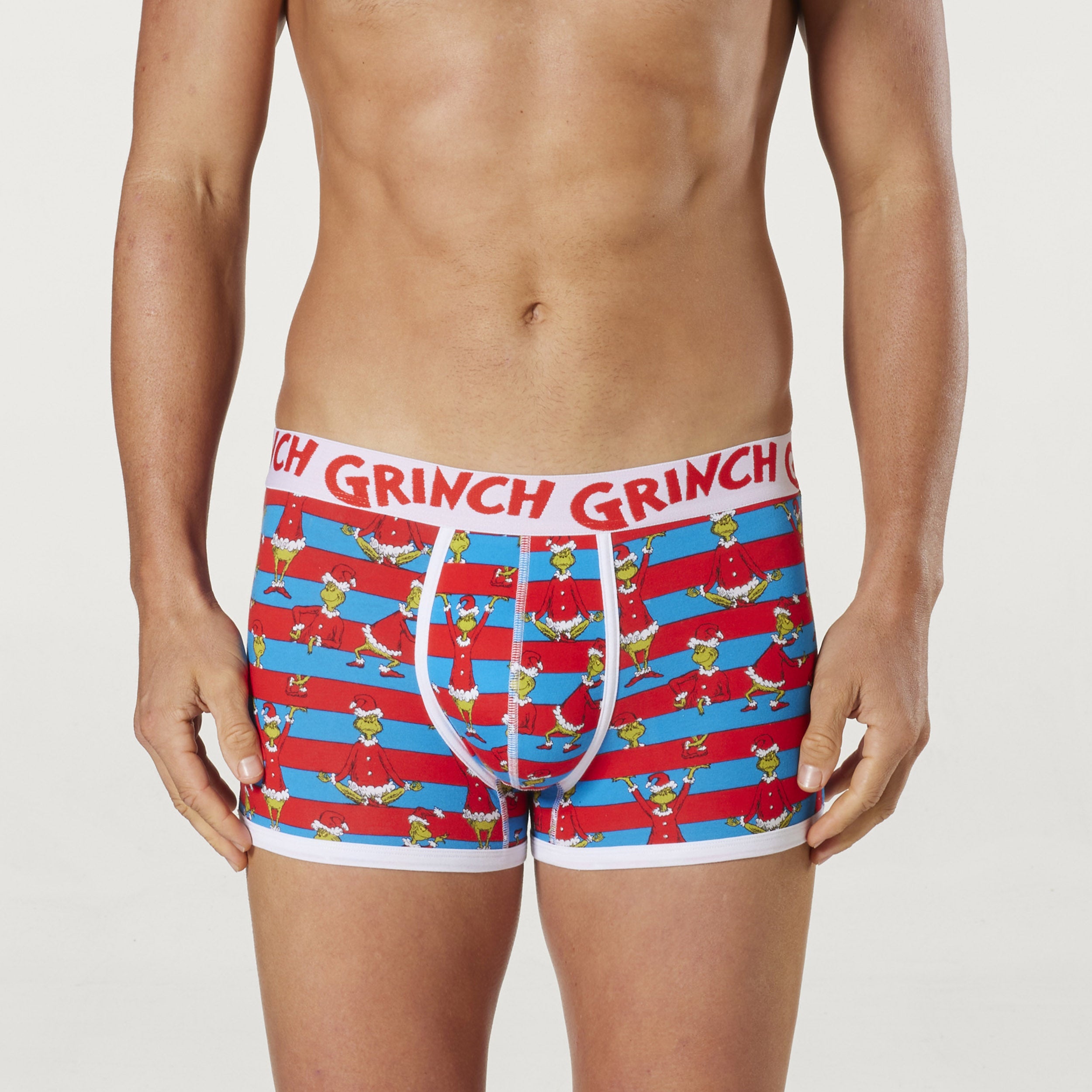 Men's Christmas Grinch Fun Stripe Cotton Trunk - Red & Blue - Image 1