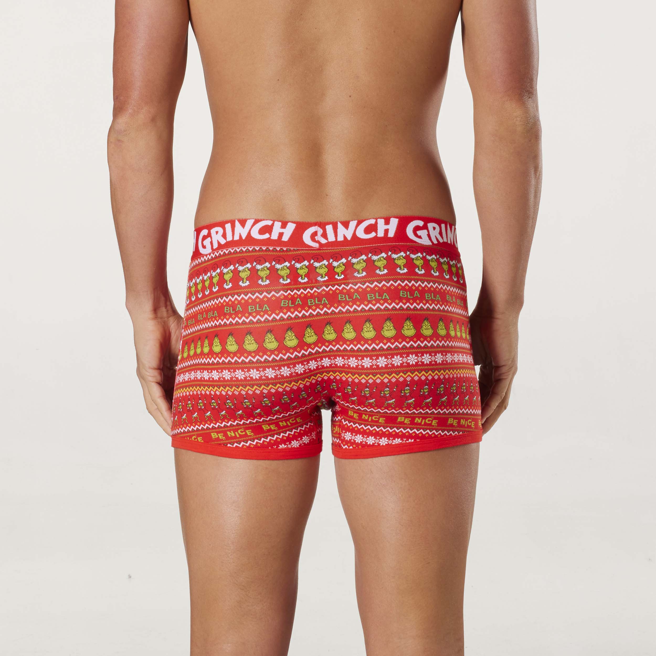 Men's Christmas Grinch Naughty Cotton Trunk - Red - Image 3