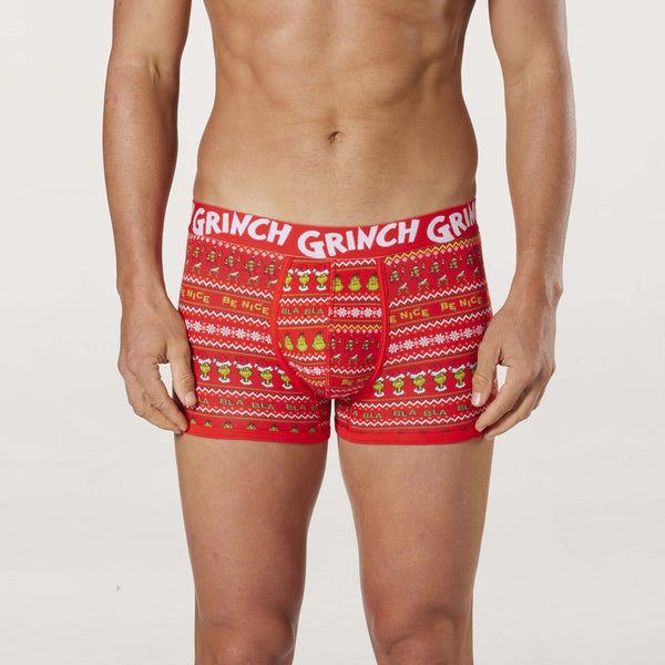 Men's Grinch Naughty Cotton Mid-Length Trunk - Red