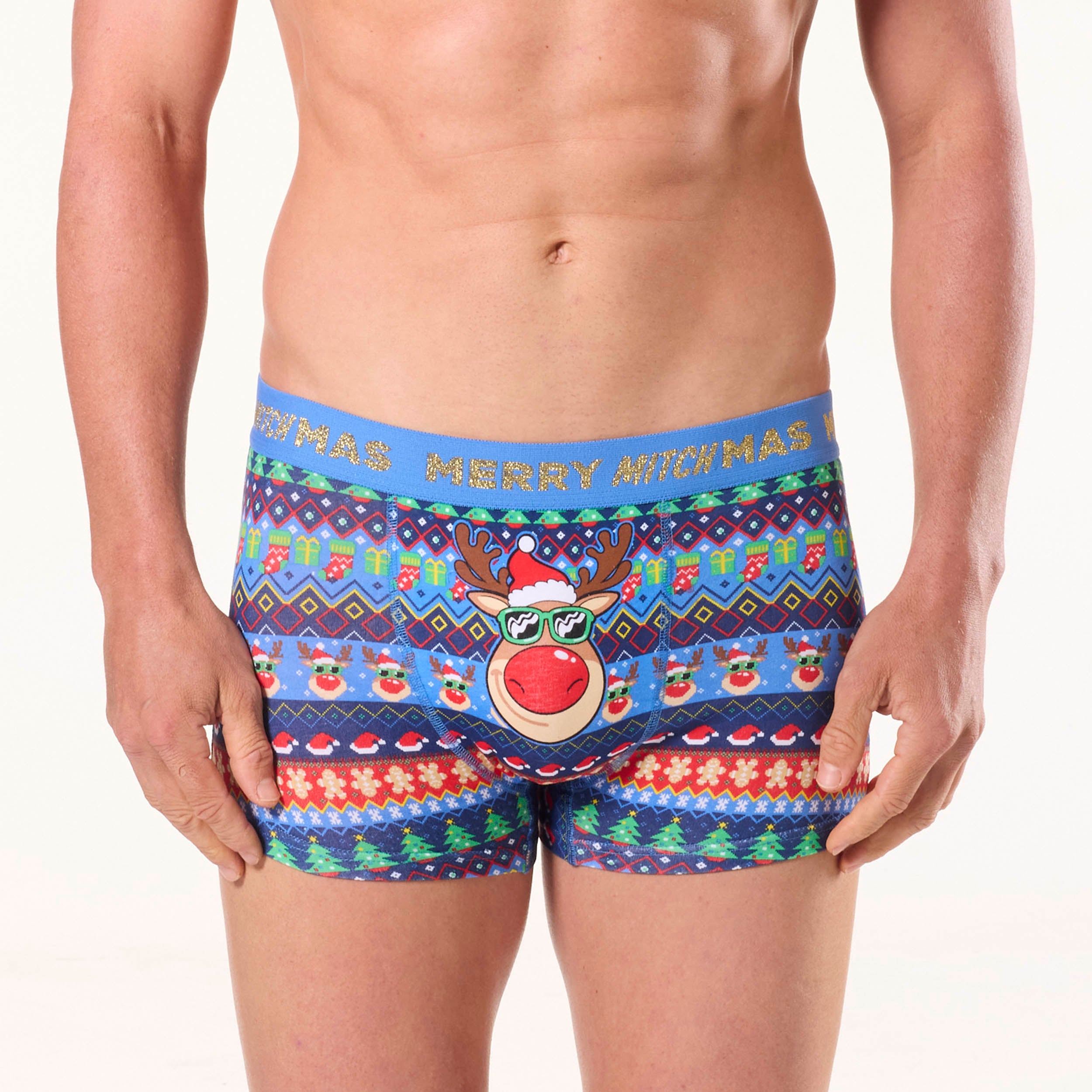 Men's Ugly Sweater Cotton Trunks - Blue - Image 1