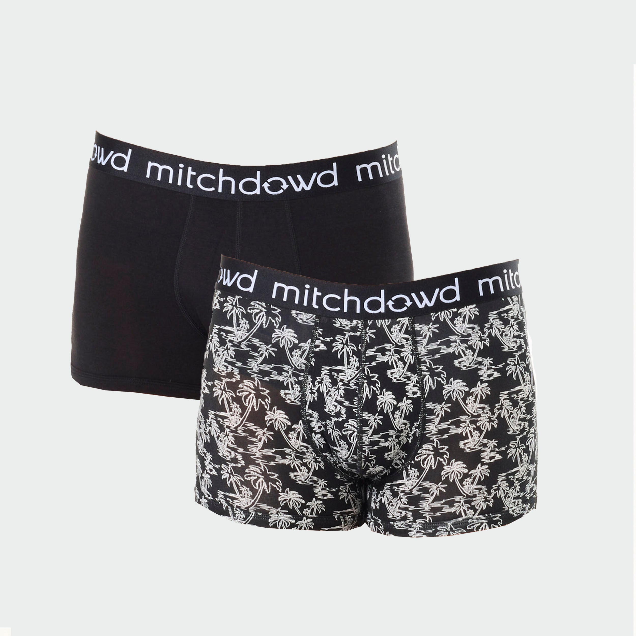 Mitch Dowd Men's Bamboo Trunks 2 Pack Palms Black and White