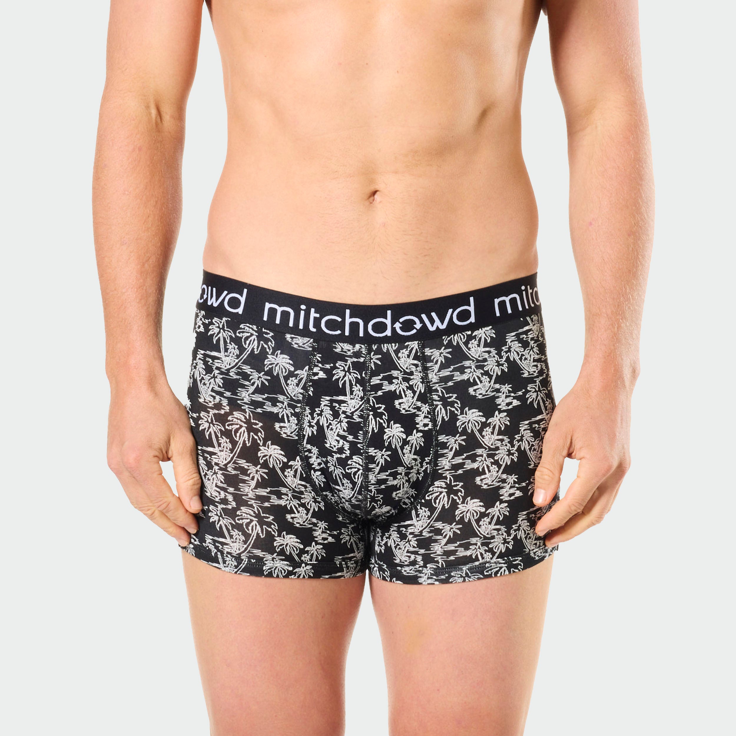 Mitch Dowd Men's Bamboo Trunks 2 Pack Palms Black and White