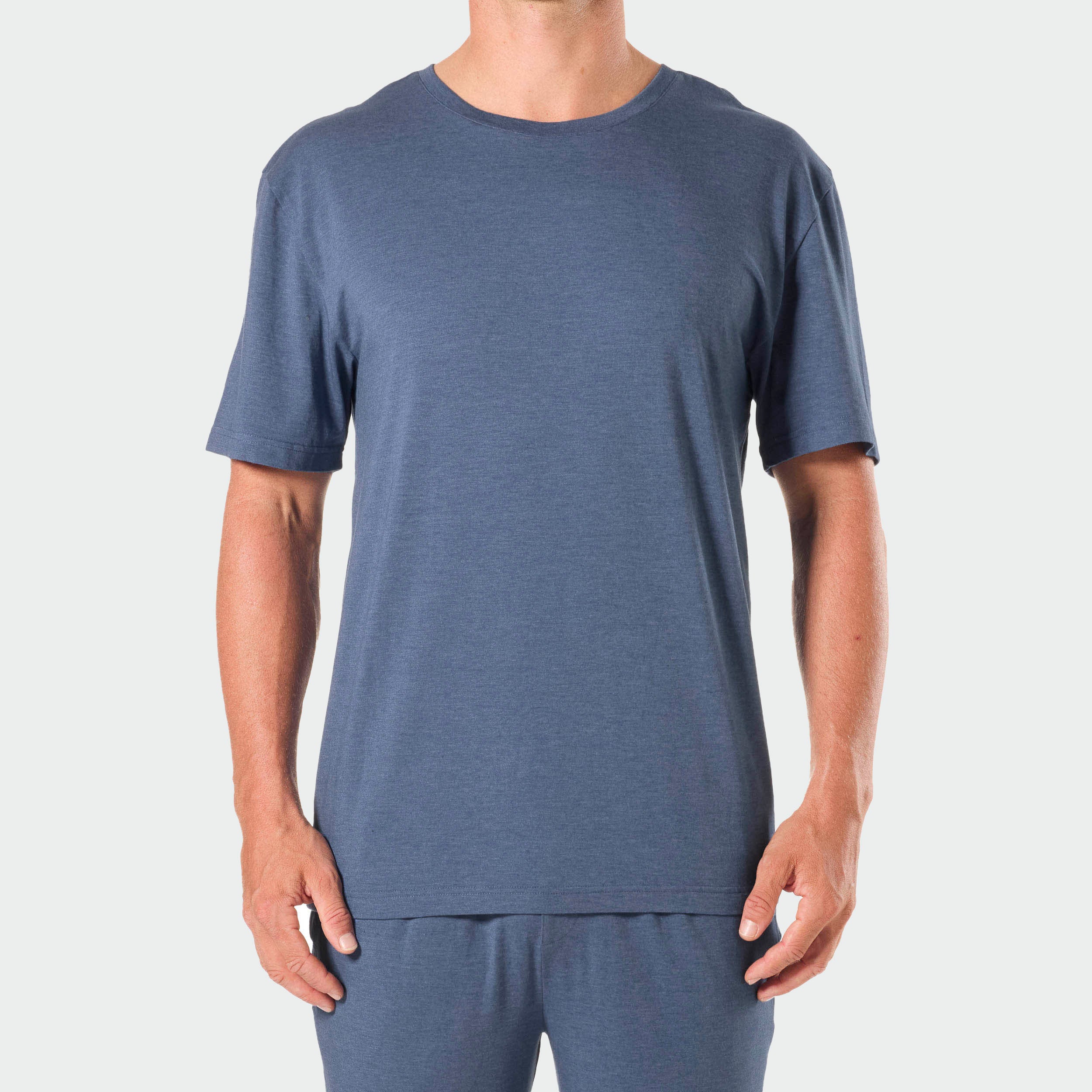 Mens Soft Bamboo Crew Neck Sleep Tee - Blue Marle