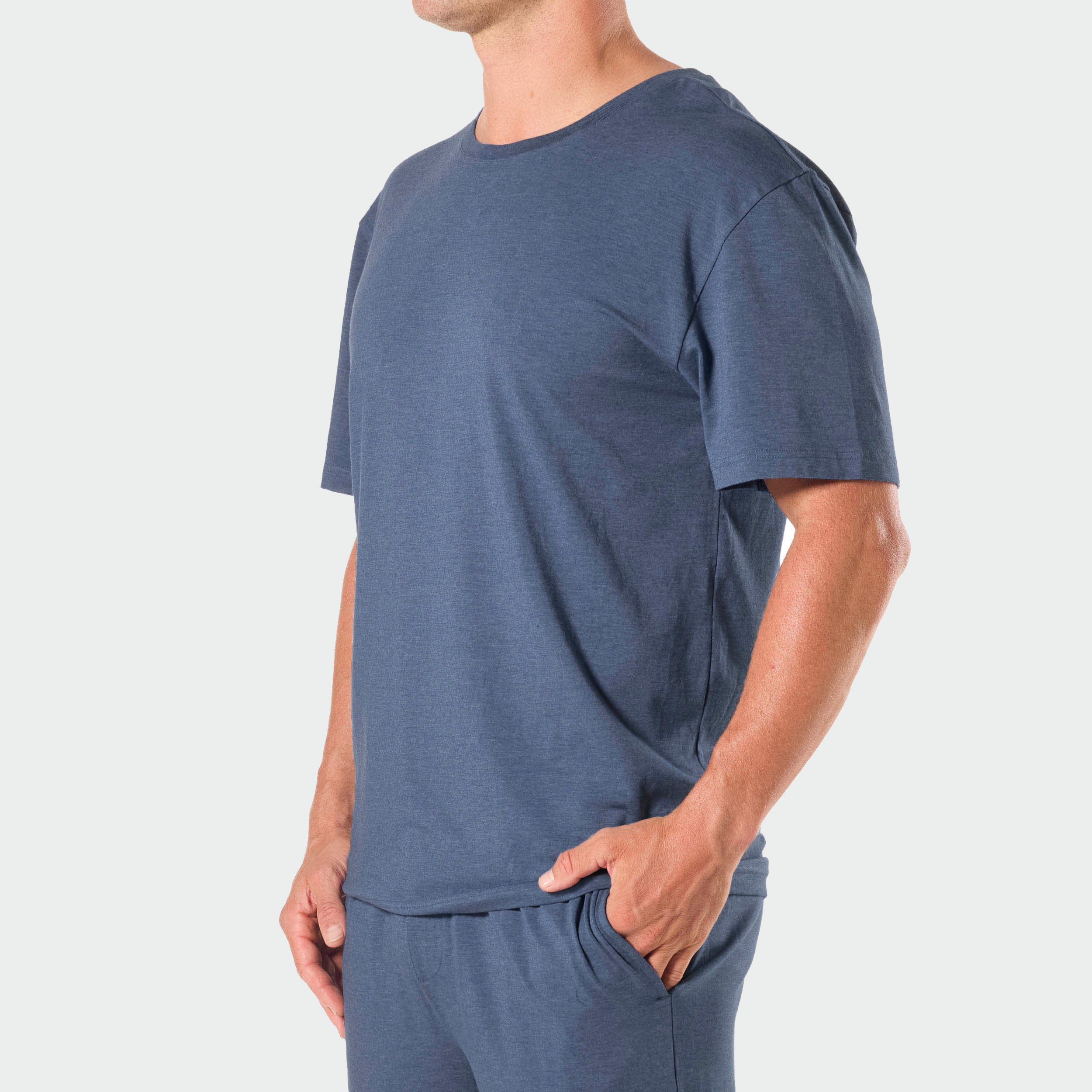 Mens Soft Bamboo Crew Neck Sleep Tee - Blue Marle