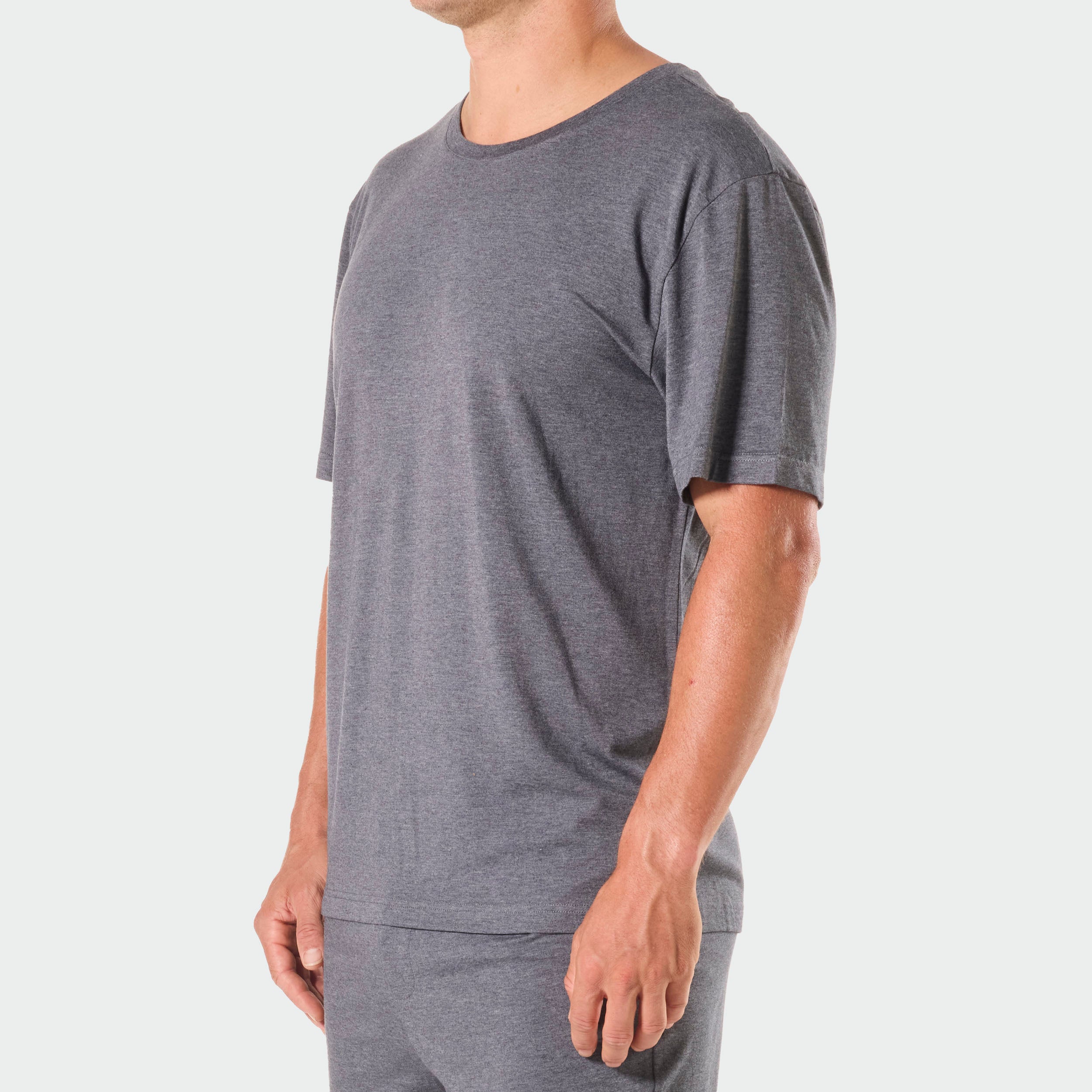 Mens Soft Bamboo Crew Neck Sleep Tee - Grey Marle - Image 2