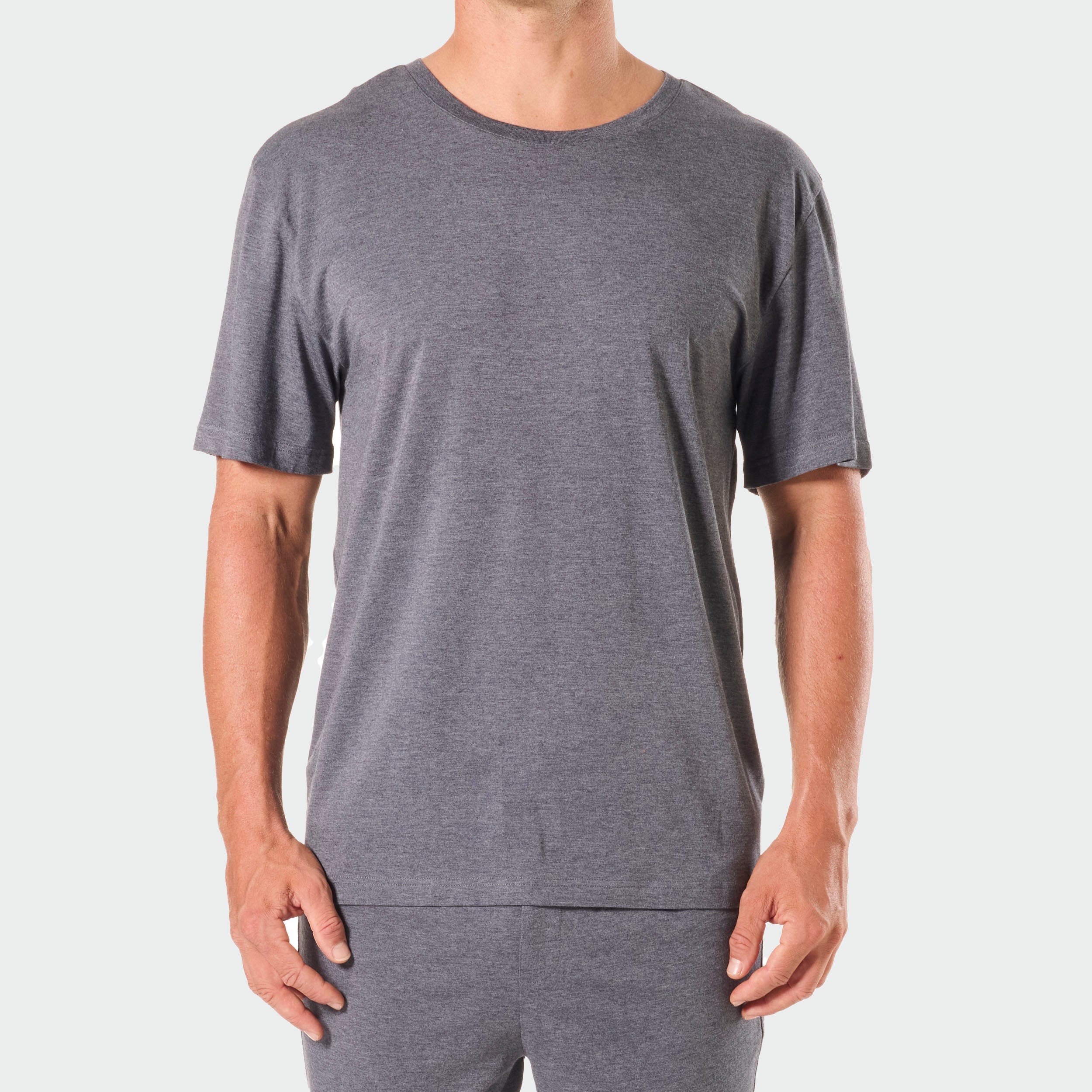 Mens Soft Bamboo Crew Neck Sleep Tee - Grey Marle - Image 1