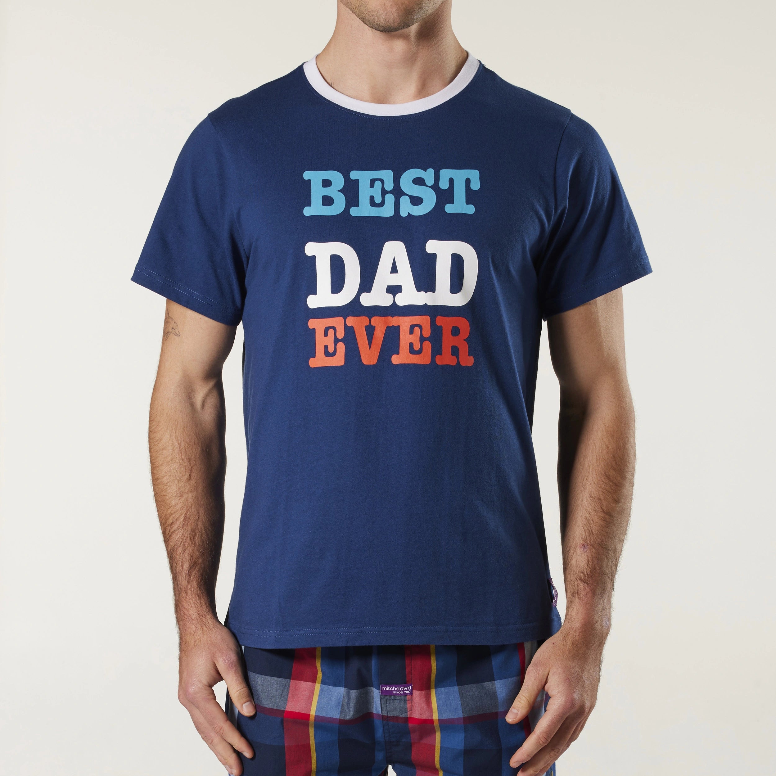 Men's Best Dad Ever Crew Neck Cotton Knit Sleep Tee Model Image 1