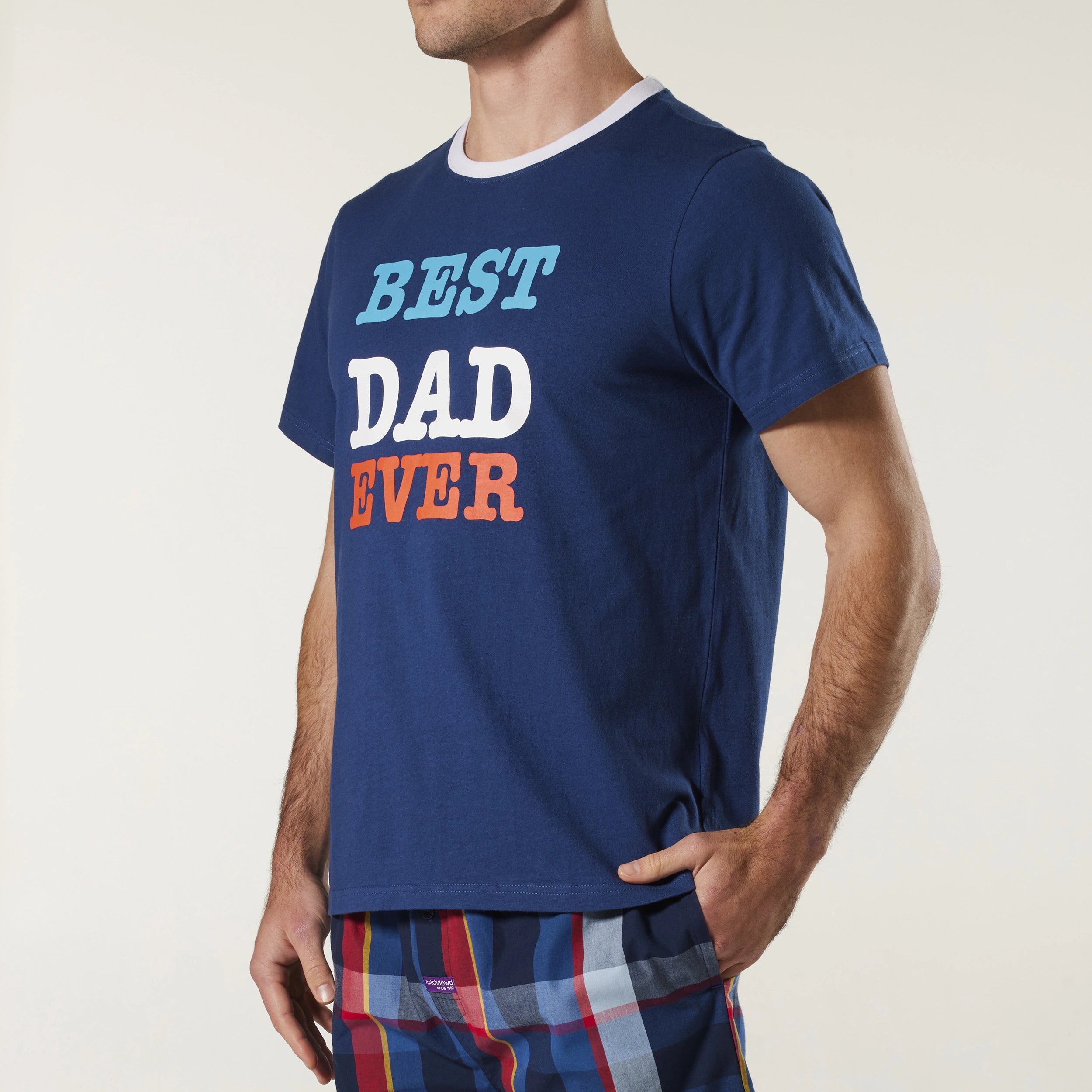 Men's Best Dad Ever Crew Neck Cotton Knit Sleep Tee Model Image 2