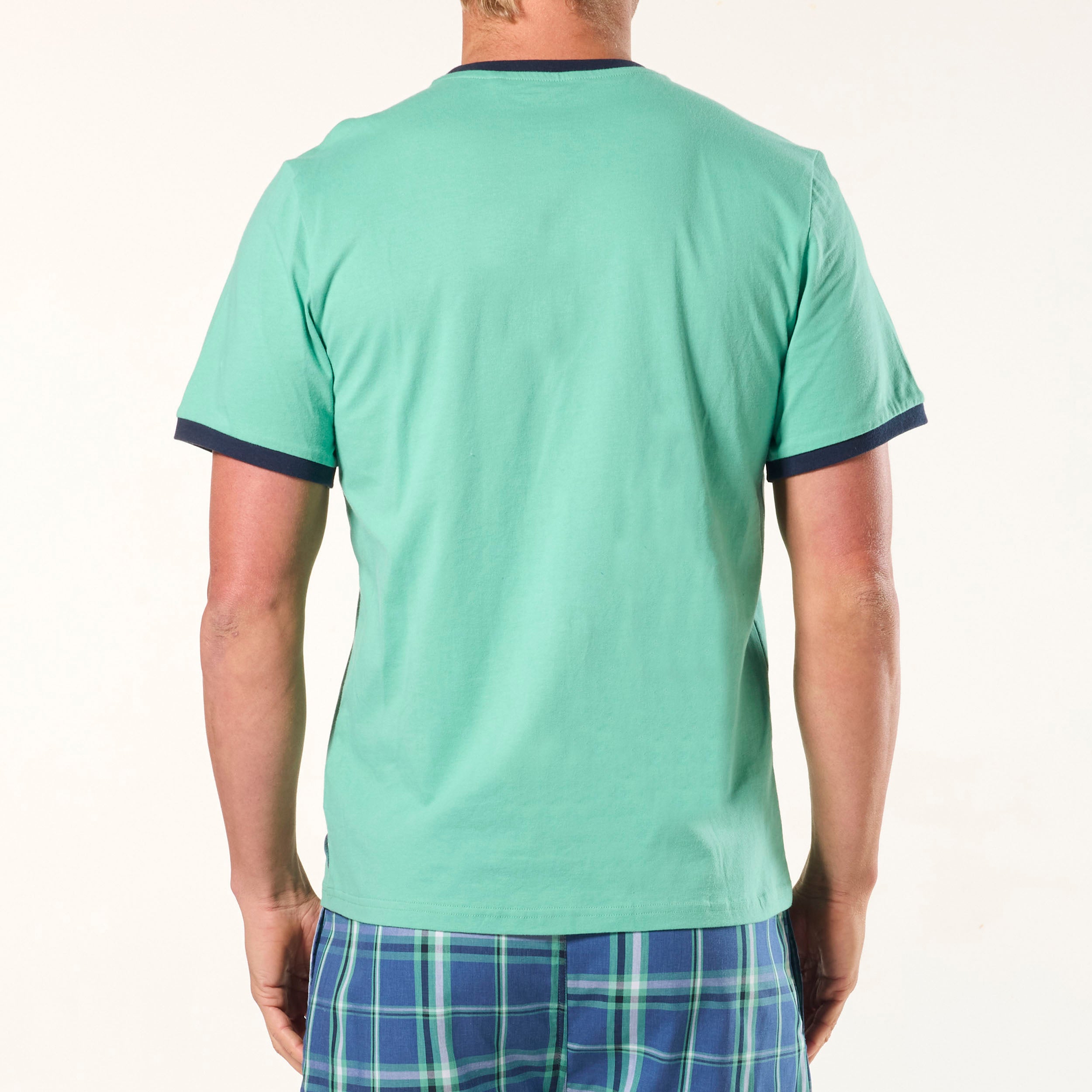 Men's Contrast Ringer Cotton Sleep Tee - Green - Image 3