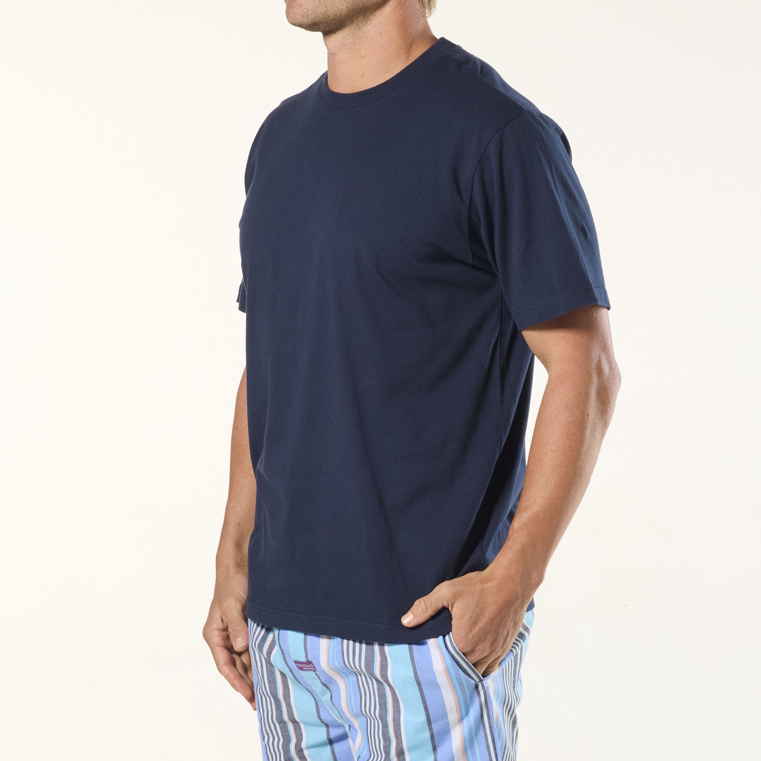 Men's Cotton Crew Neck Tee 2 Pack - Blue & Navy - Image 3