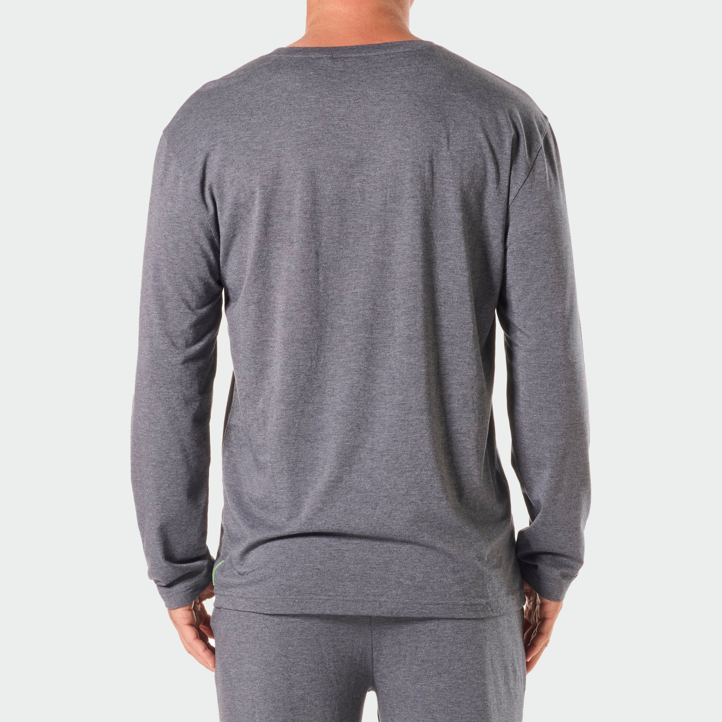 Mens Soft Bamboo Long Sleeve Sleep Tee - Grey Marle - Image 3