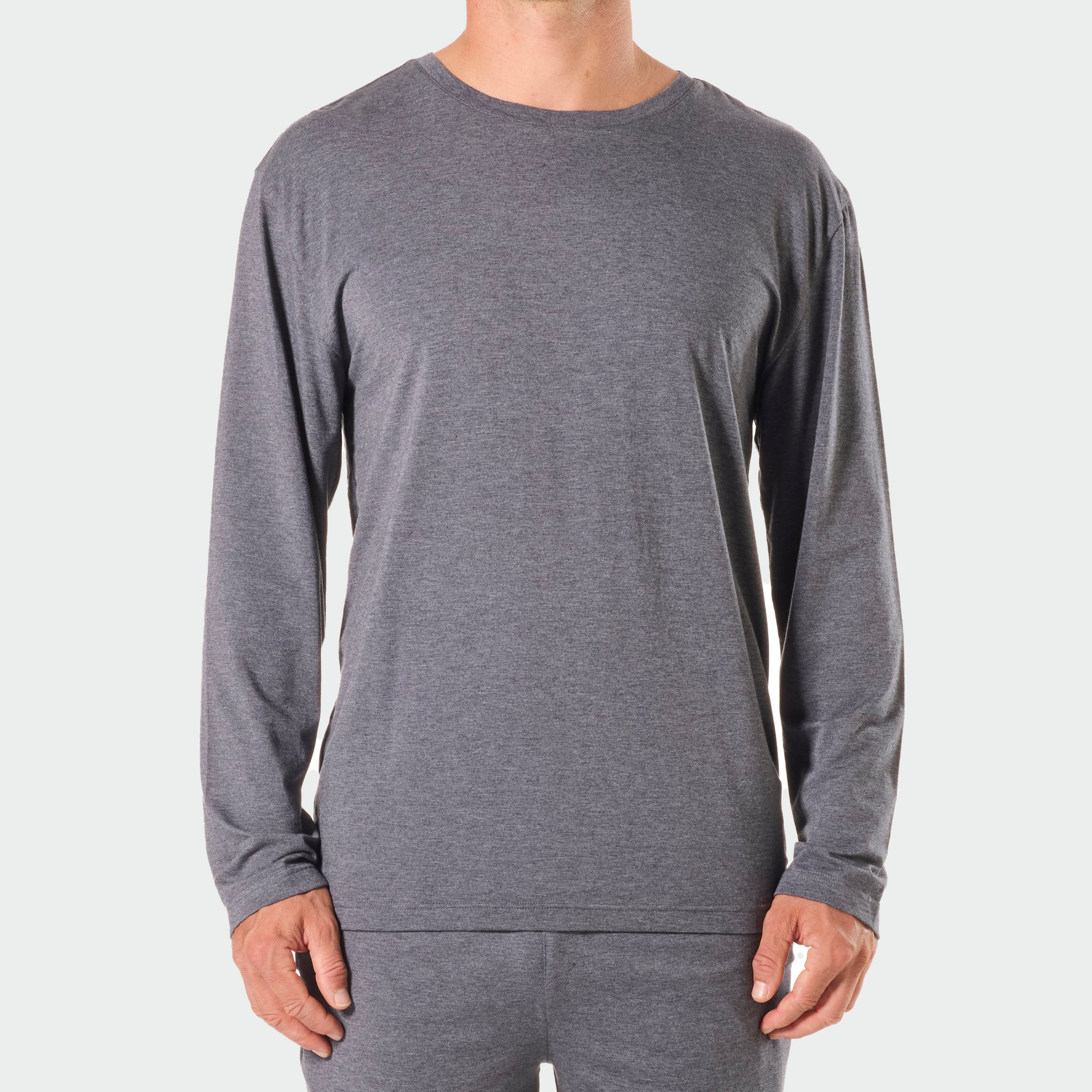 Mens Soft Bamboo Long Sleeve Sleep Tee - Grey Marle - Image 1