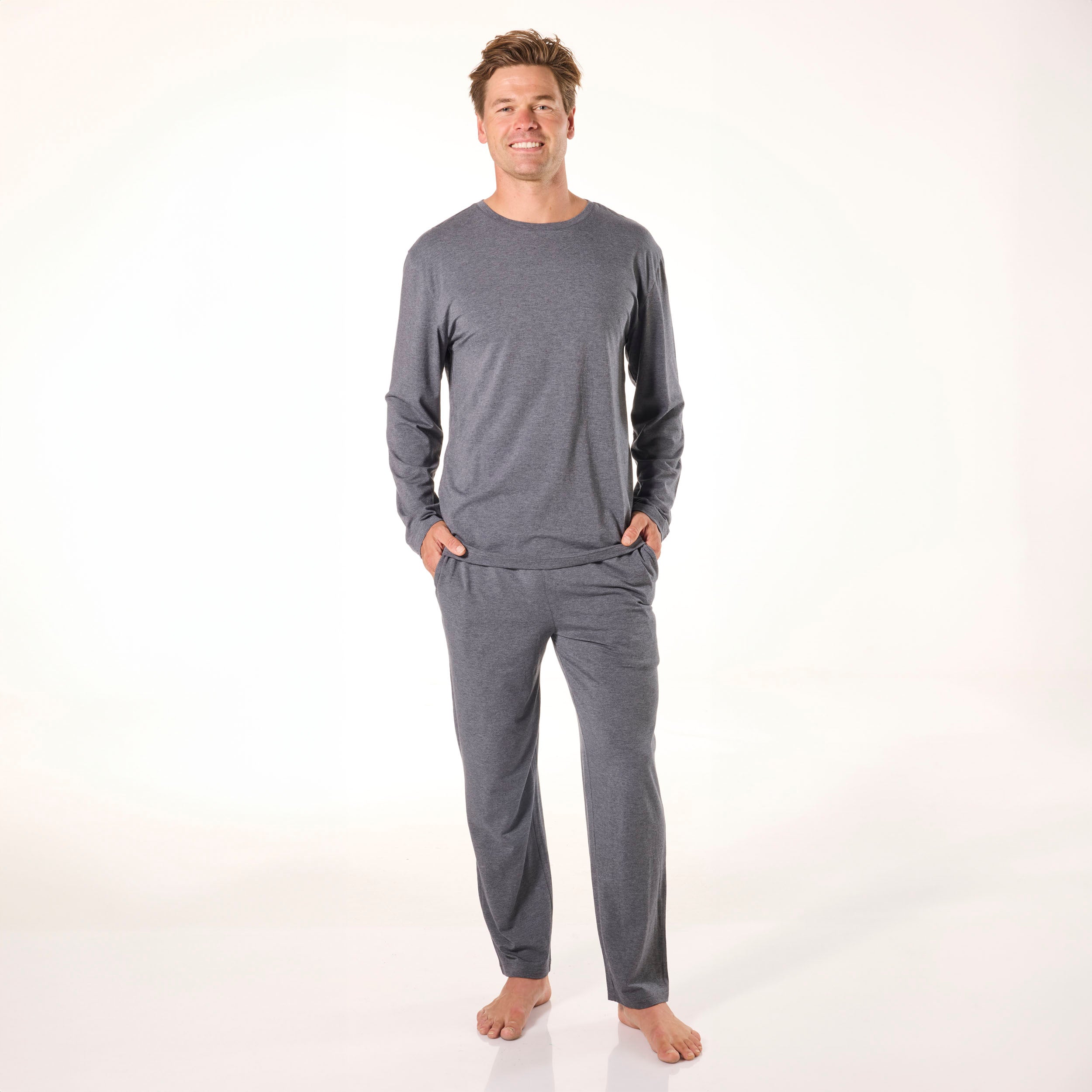 Men's Soft Bamboo Long Sleeve Sleep Tee - Grey Marle - Image 4