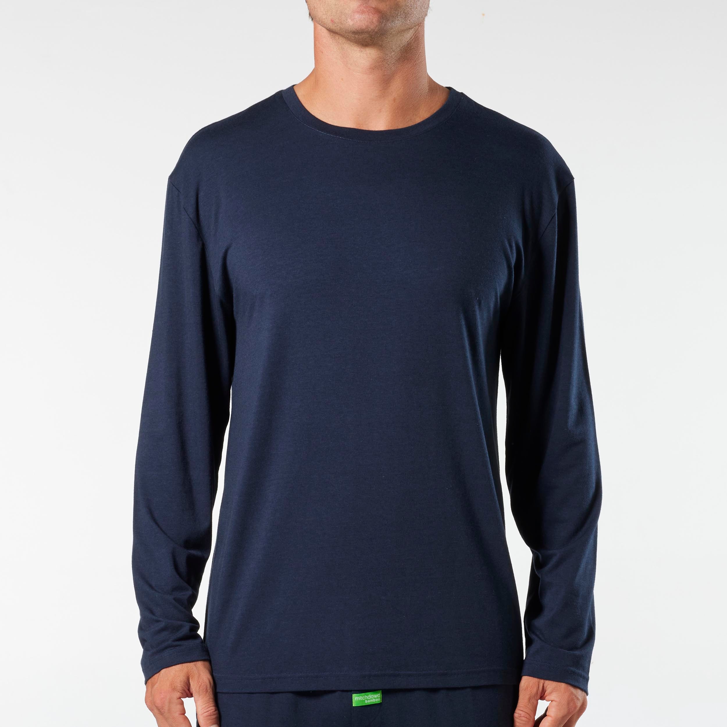 Men's Soft Bamboo Long Sleeve Sleep Tee - Navy - Image 1