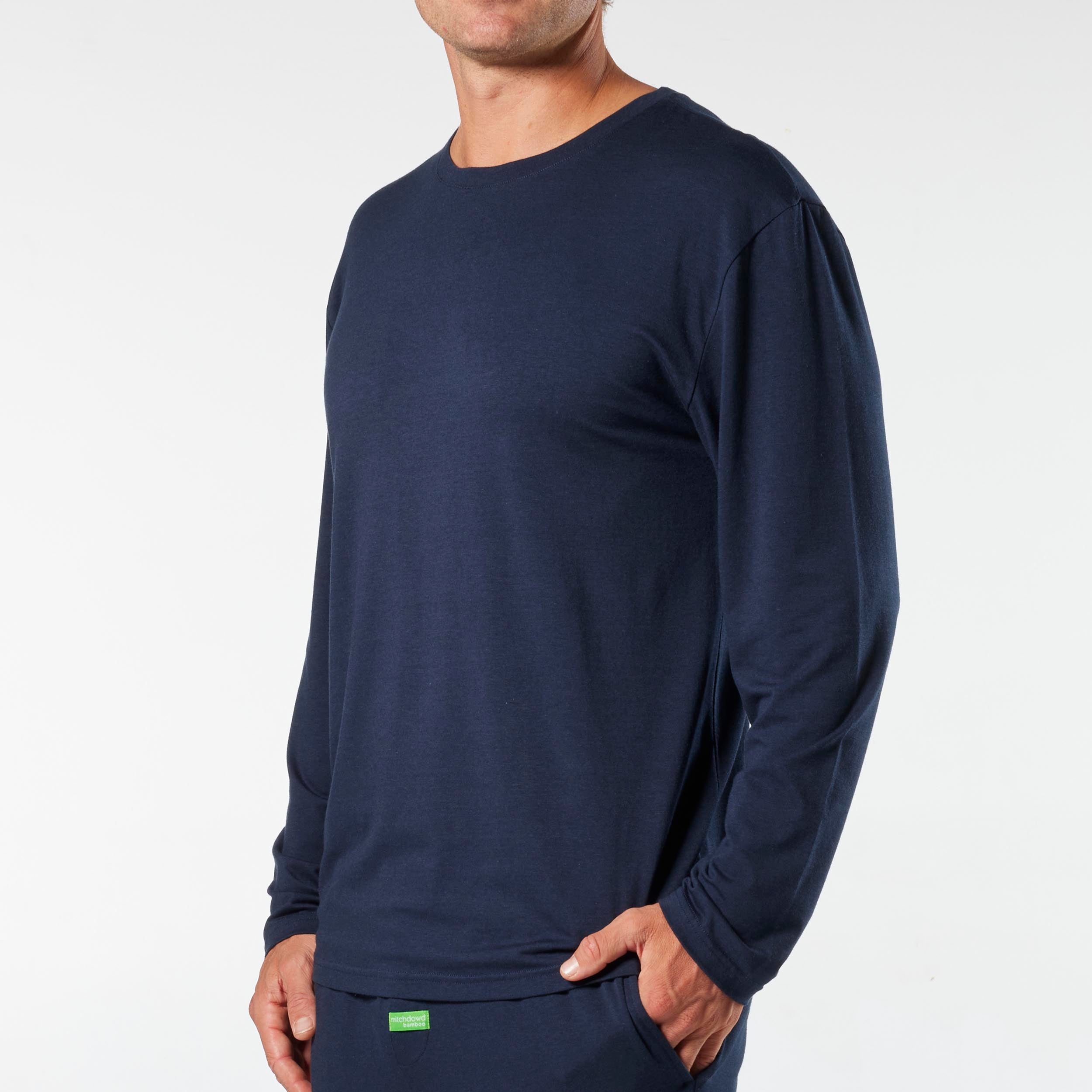 Men's Soft Bamboo Long Sleeve Sleep Tee - Navy - Image 2