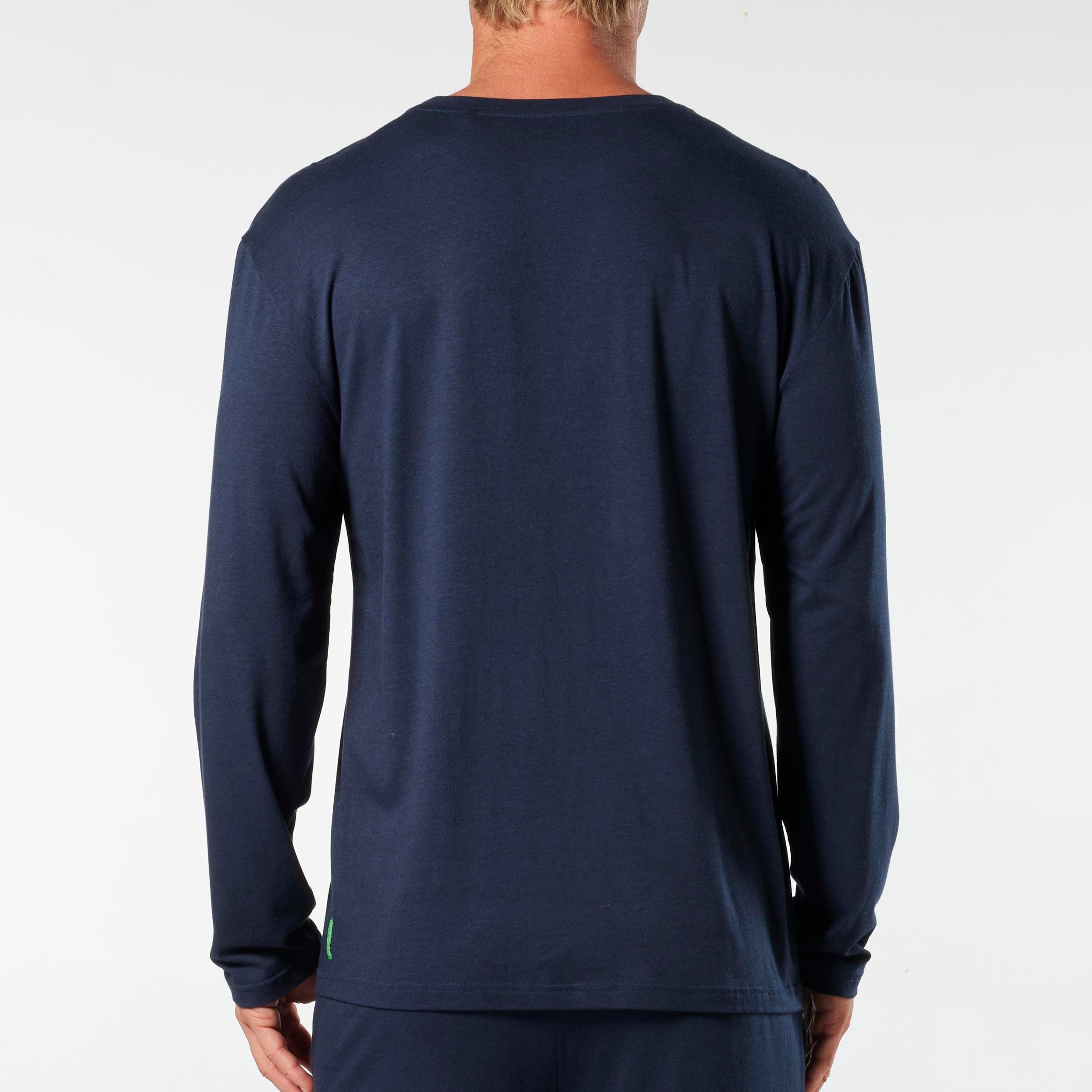 Men's Soft Bamboo Long Sleeve Sleep Tee - Navy - Image 3