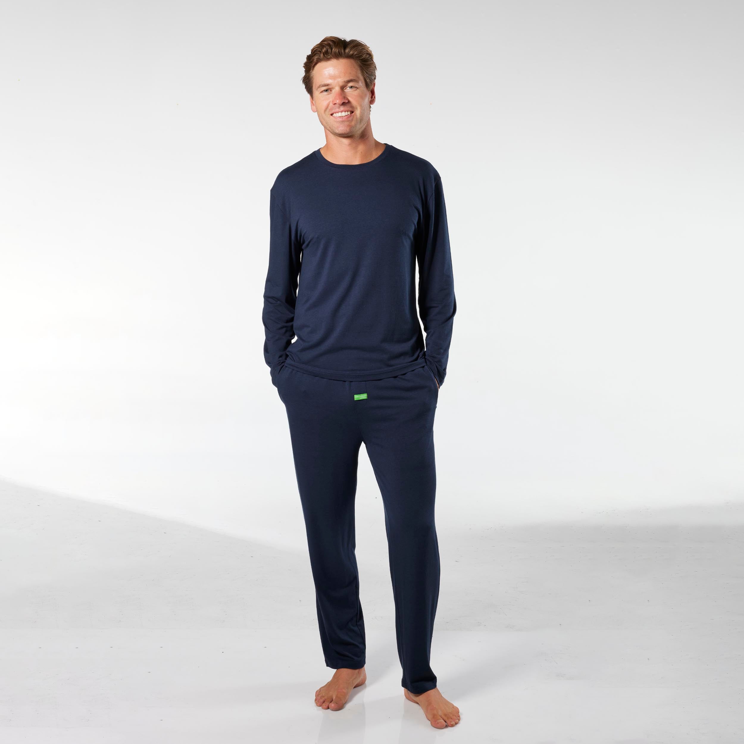 Men's Soft Bamboo Long Sleeve Sleep Tee - Navy - Image 4