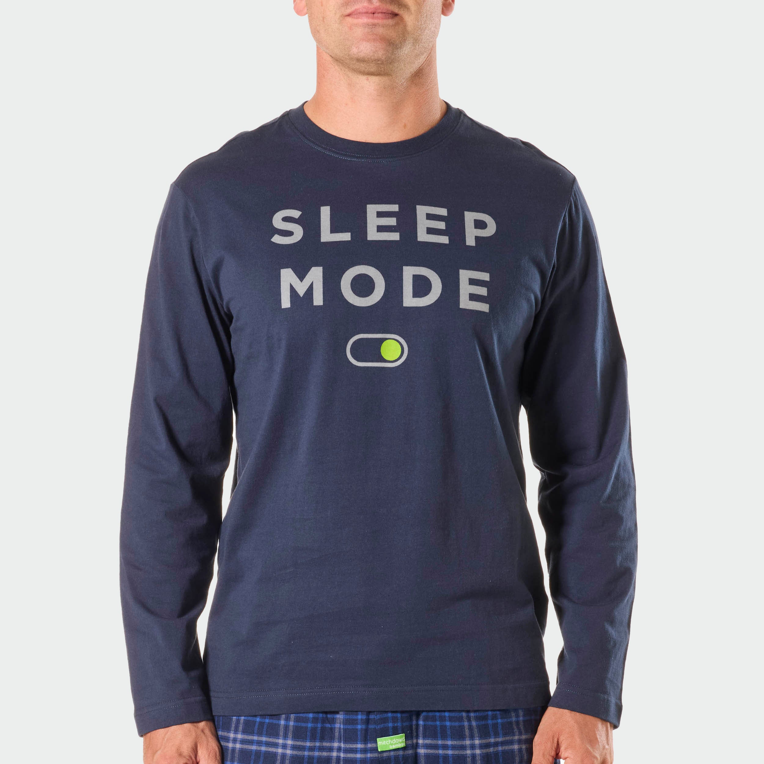 Men's Sleep Mode Cotton Long Sleeve Sleep Tee - Navy - Image 1