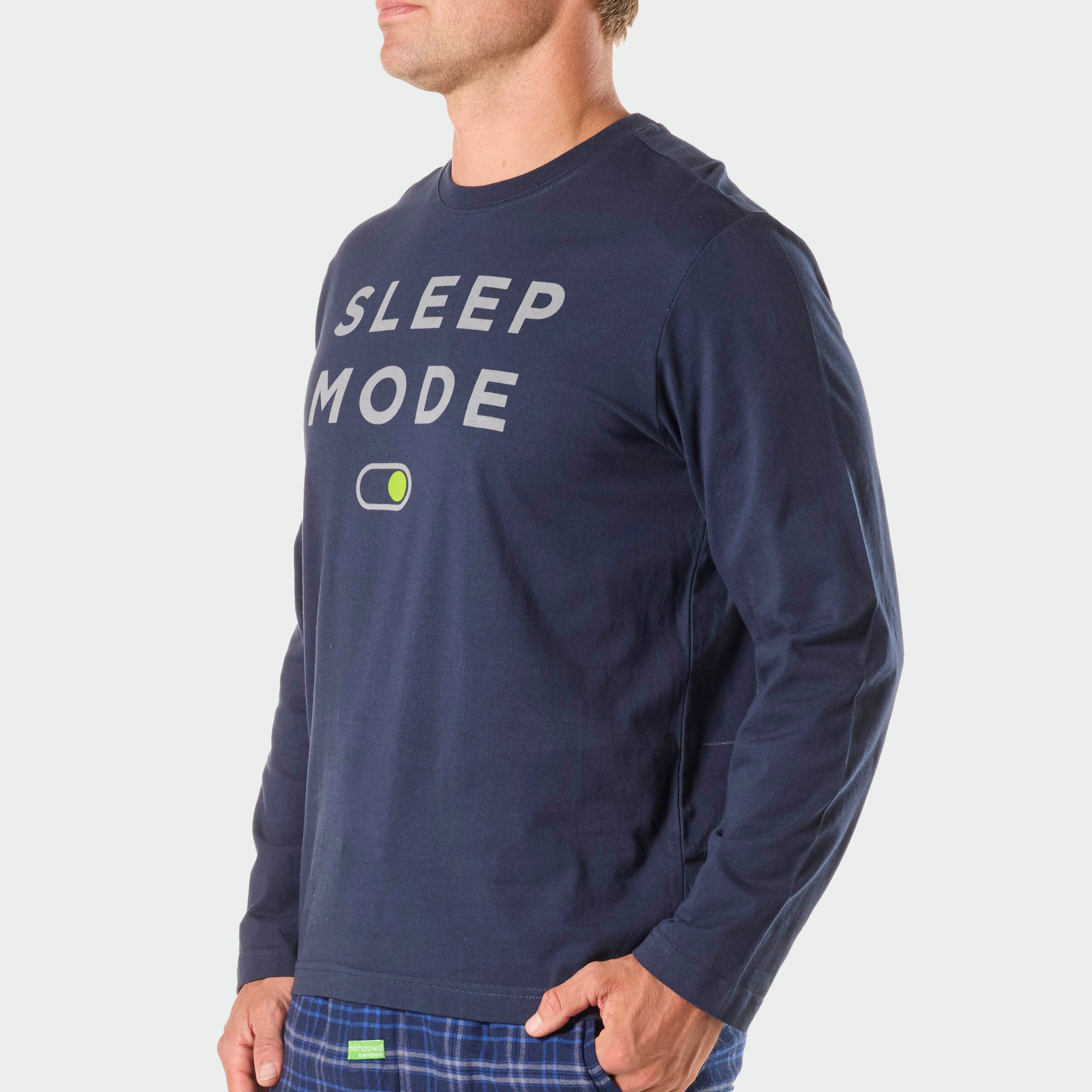 Men's Sleep Mode Cotton Long Sleeve Sleep Tee - Navy - Image 2