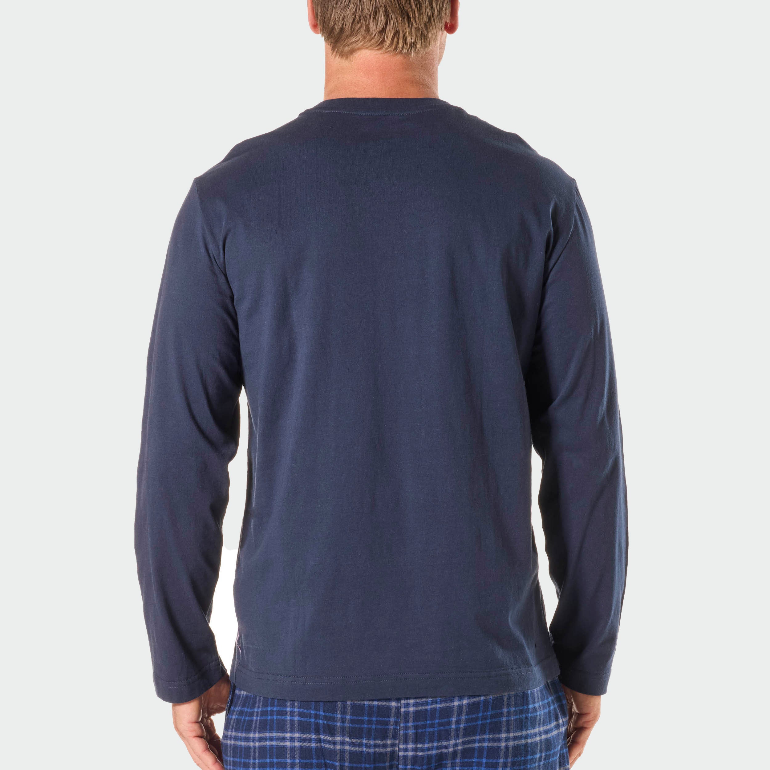 Men's Sleep Mode Cotton Long Sleeve Sleep Tee - Navy - Image 3