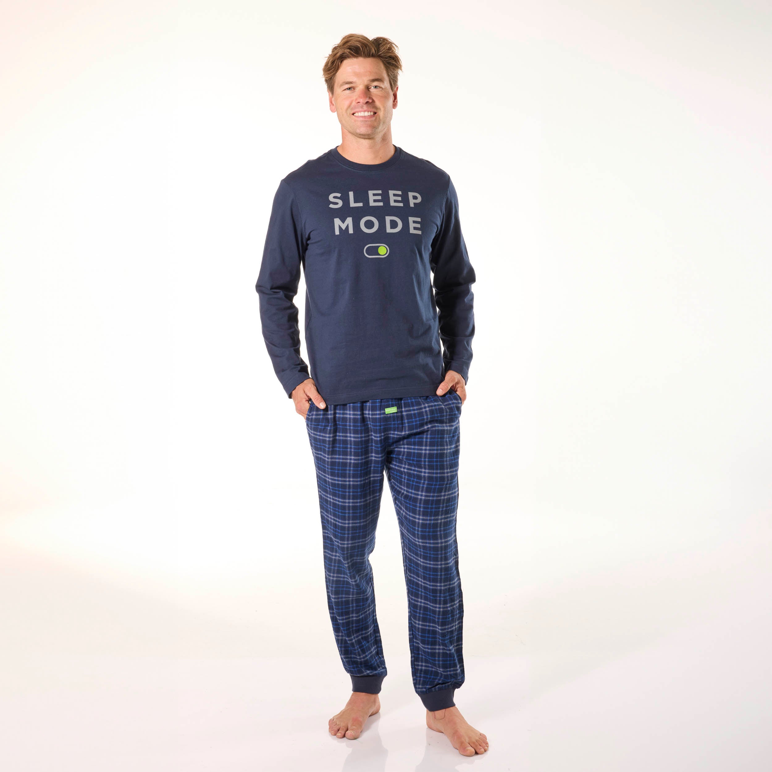 Men's Sleep Mode Cotton Long Sleeve Sleep Tee - Navy - Image 4