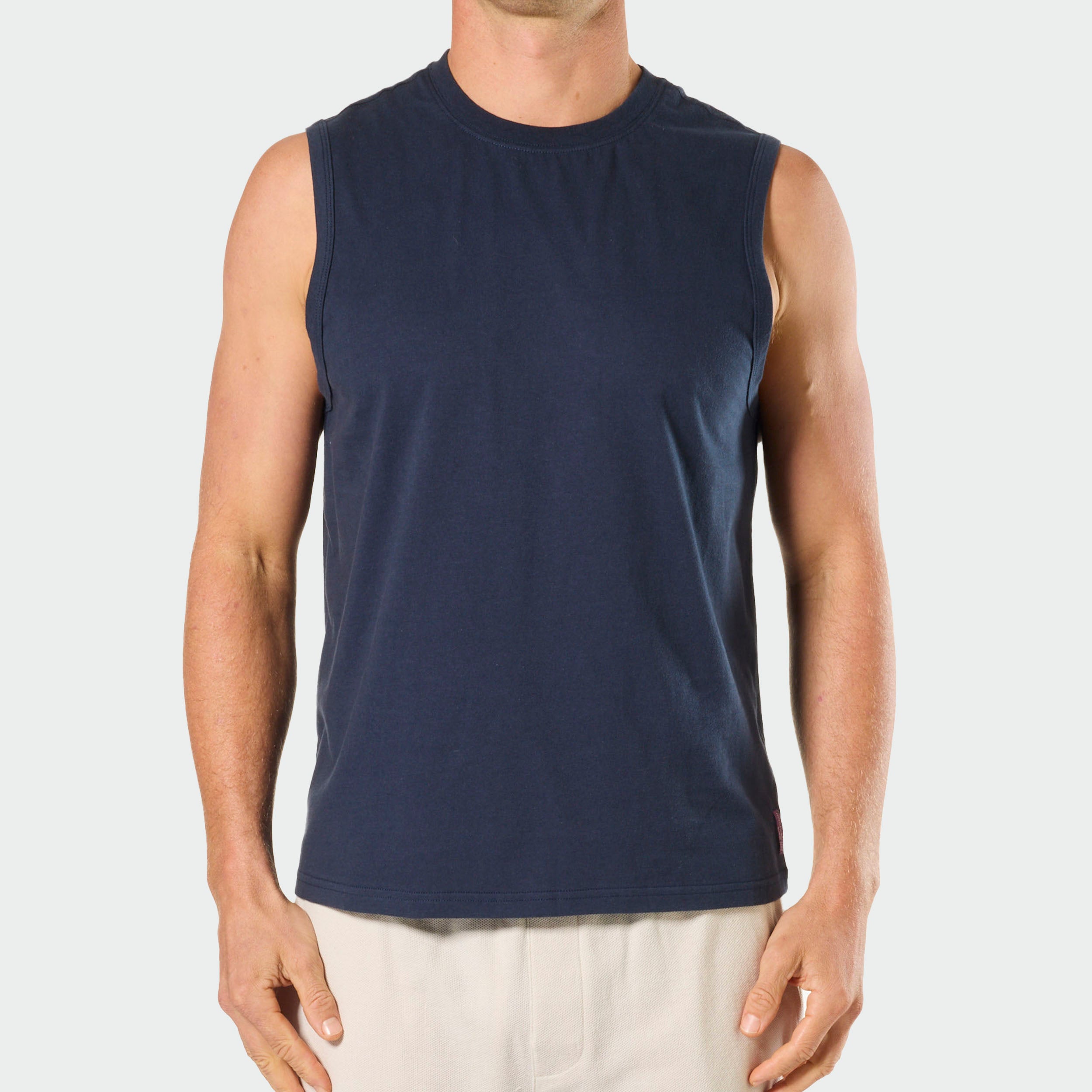 Mitchdowd Men's Relaxed Cotton Navy Muscle Tank Tee