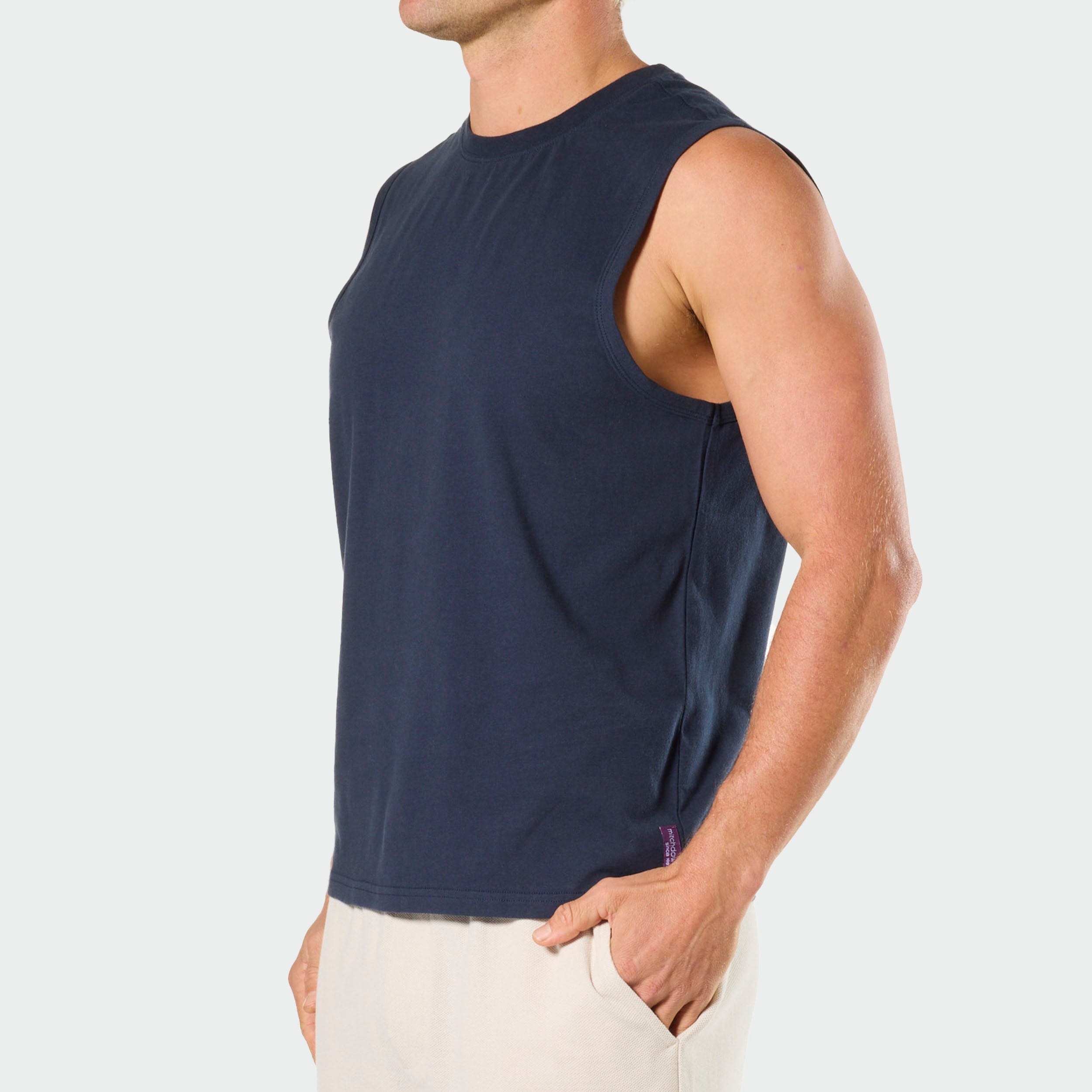 Mitchdowd Men's Relaxed Cotton Navy Muscle Tank Tee