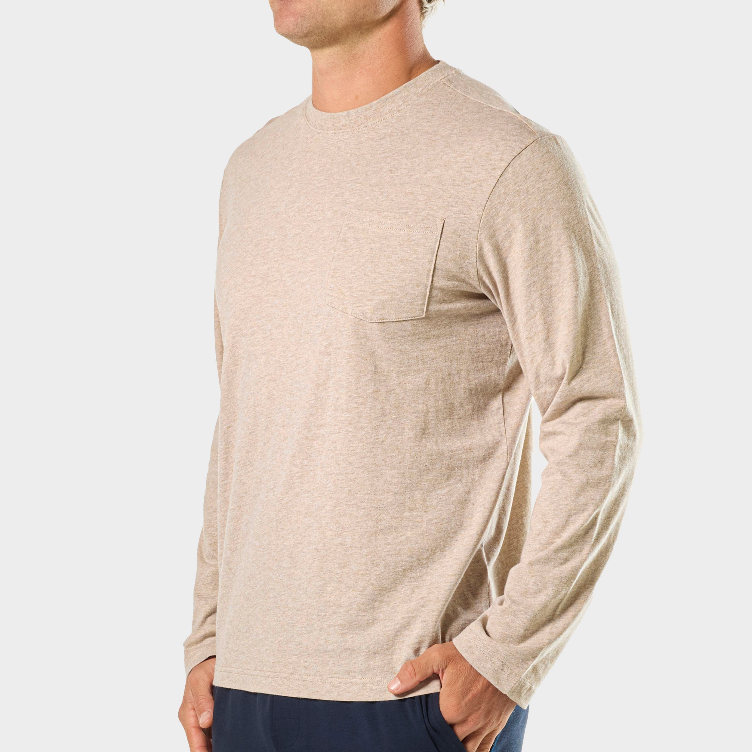 Mens Relaxed Long Sleeve Crew Tee - Oatmeal