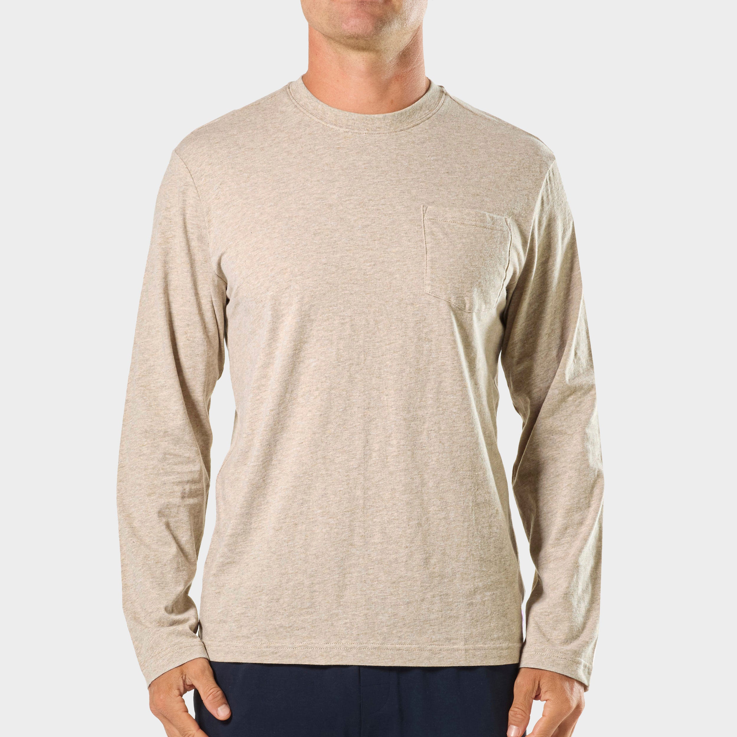 Mens Relaxed Long Sleeve Crew Tee - Oatmeal