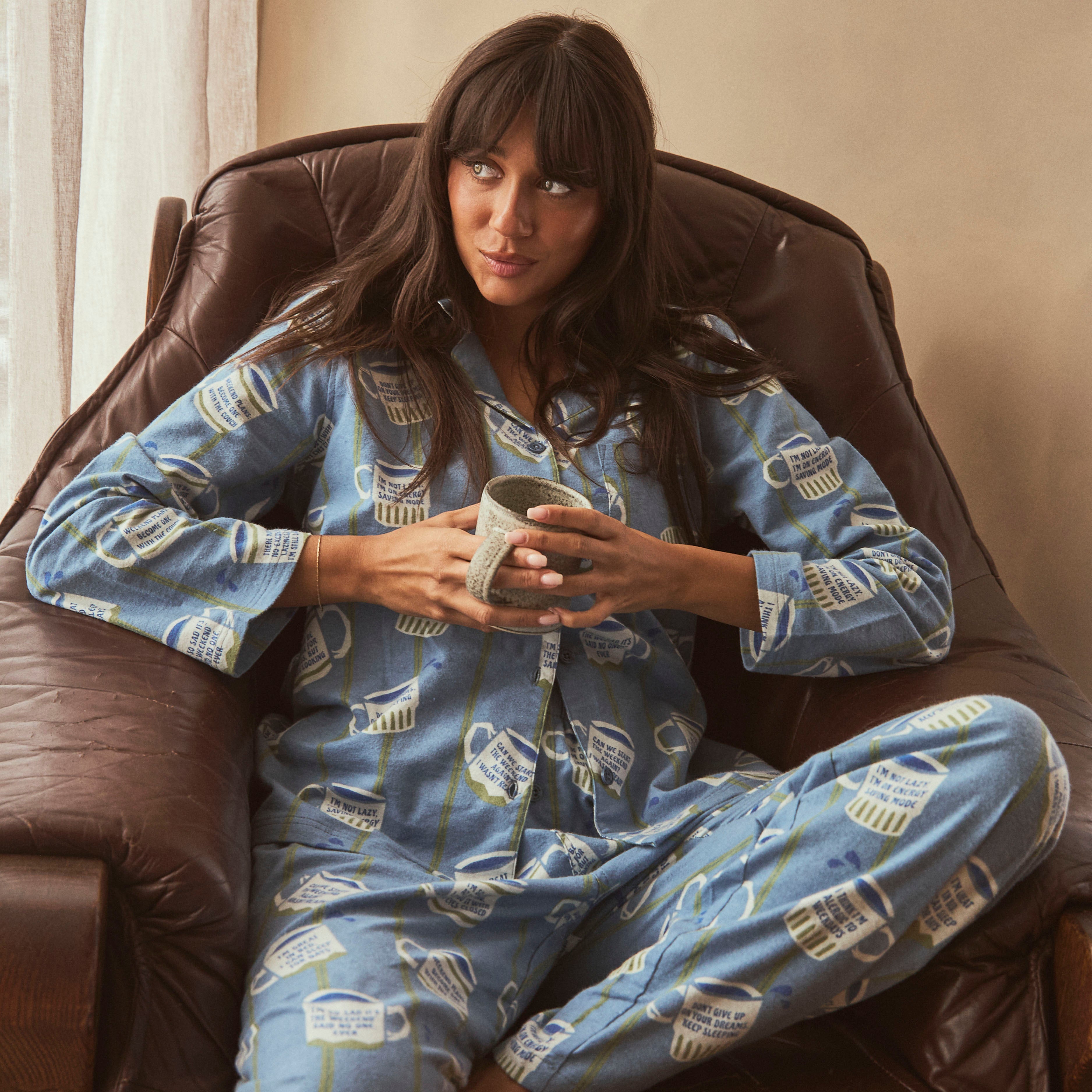 Women's Cuppa Joe Flannel Pyjama Set - Blue