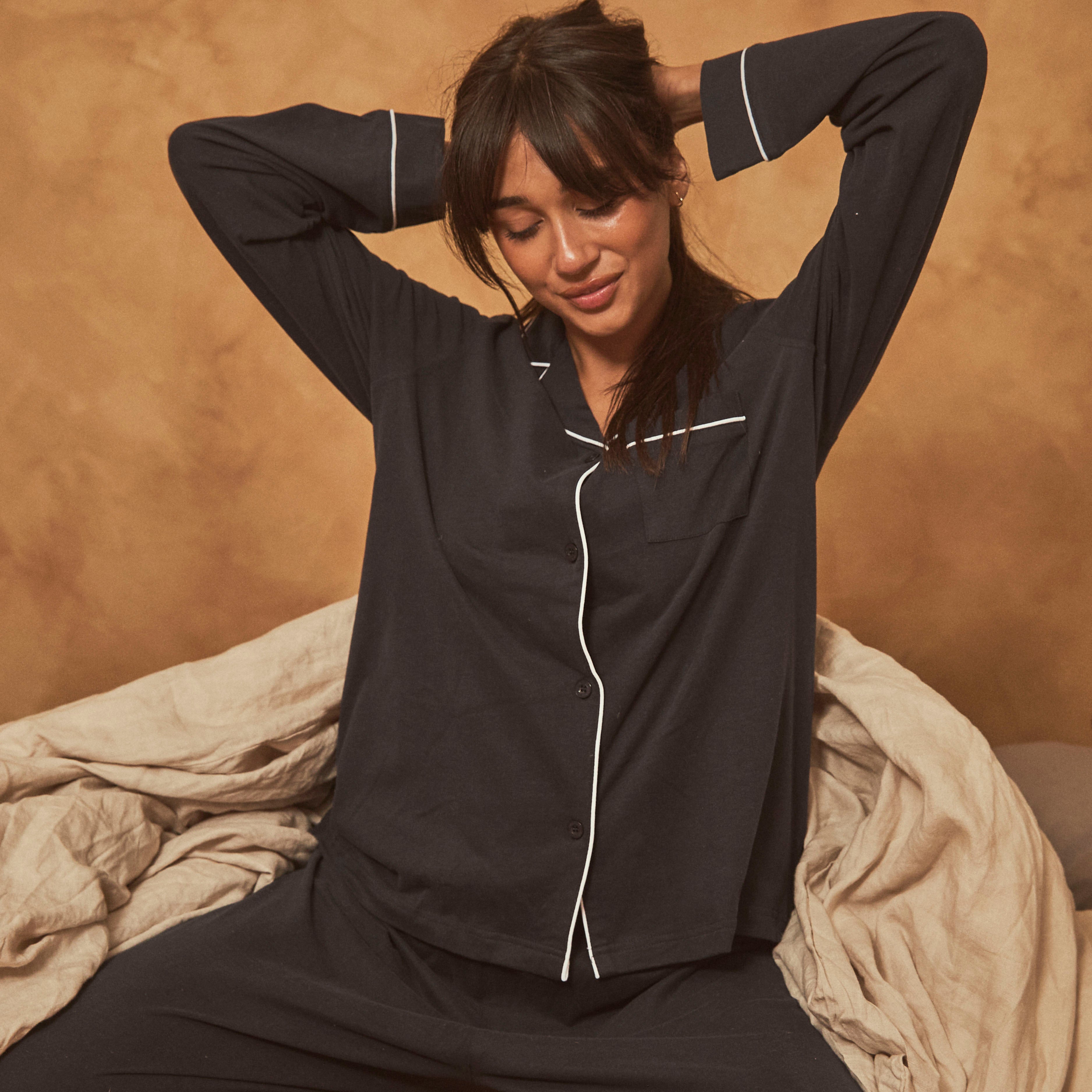 Women's Cotton Jersey Pyjama Set - Navy