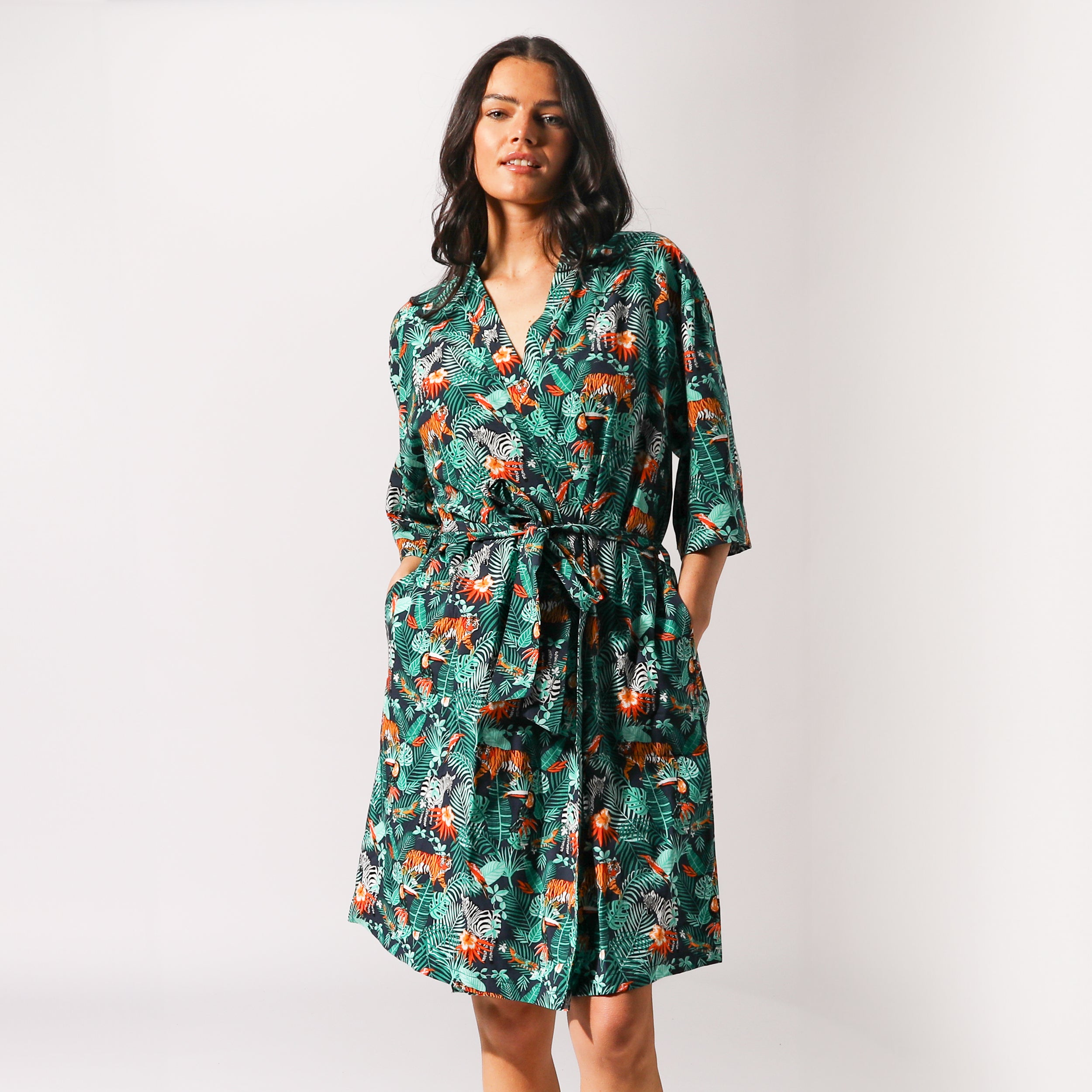 Women's Dark Jungle Woven Robe - Green - Image 3