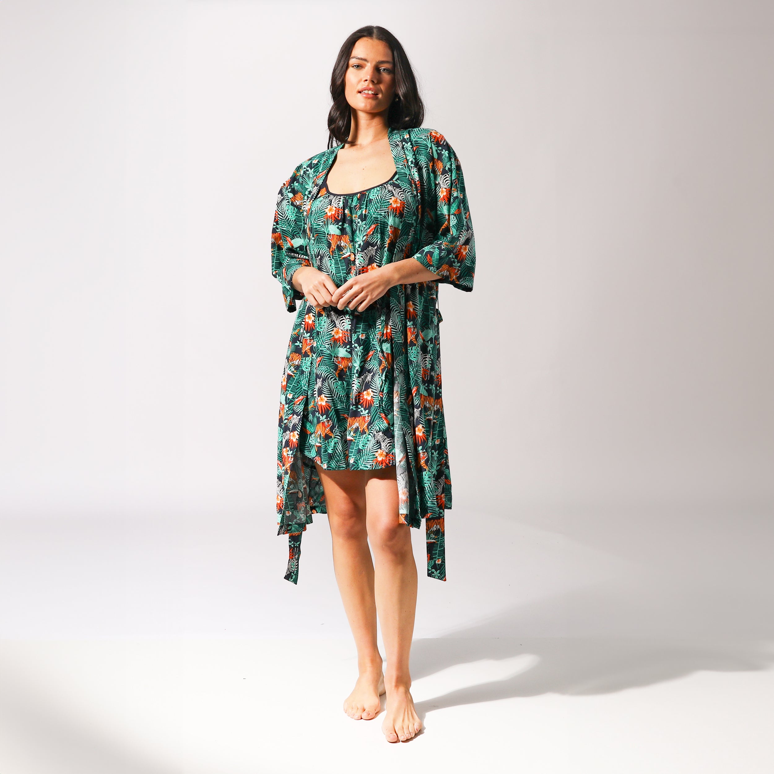 Women's Dark Jungle Woven Robe - Green - Image 2