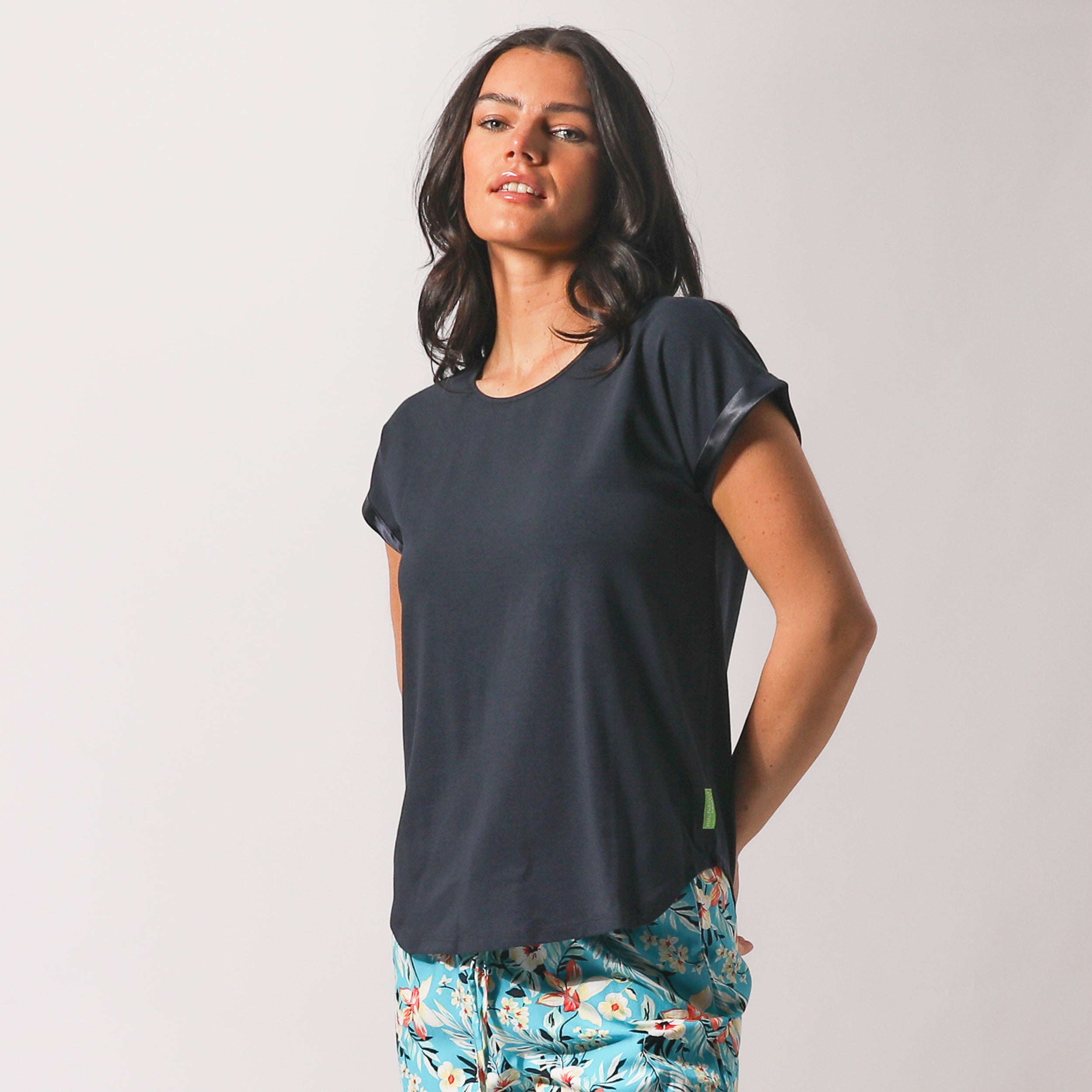 Women's Twilight Floral Woven Pant and Knit Tee Pyjama Set - Blue - Image 2