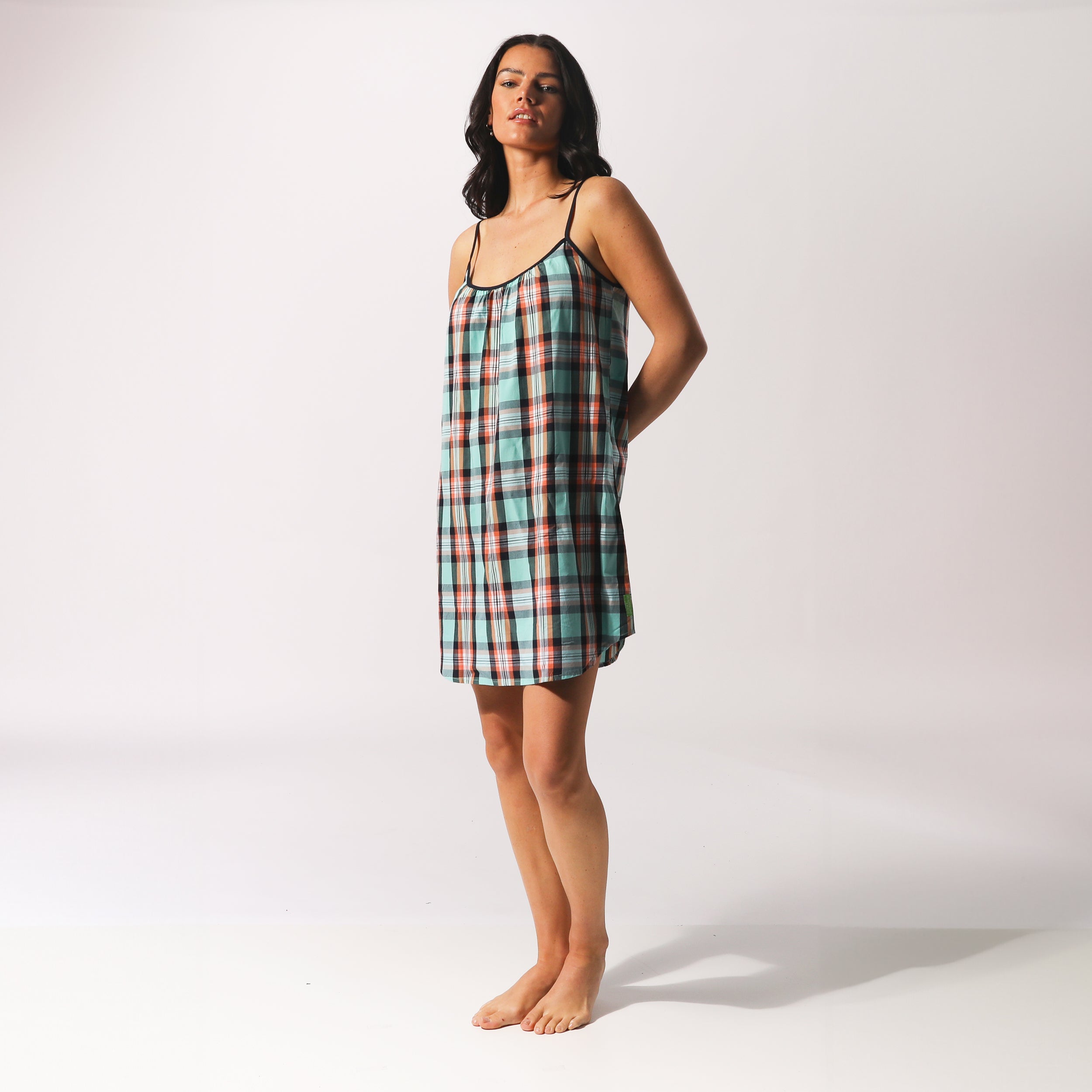 Women's Beachy Check Woven Chemise - Sky Blue - Image 1