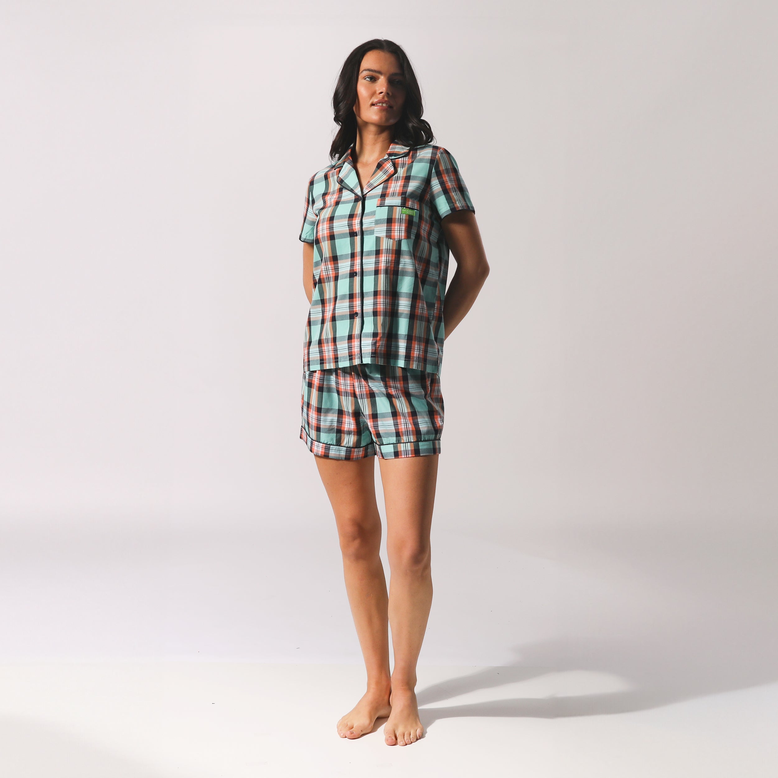 Women's Beachy Check Woven Shortie Pyjama Set - Sky Blue - Image 5