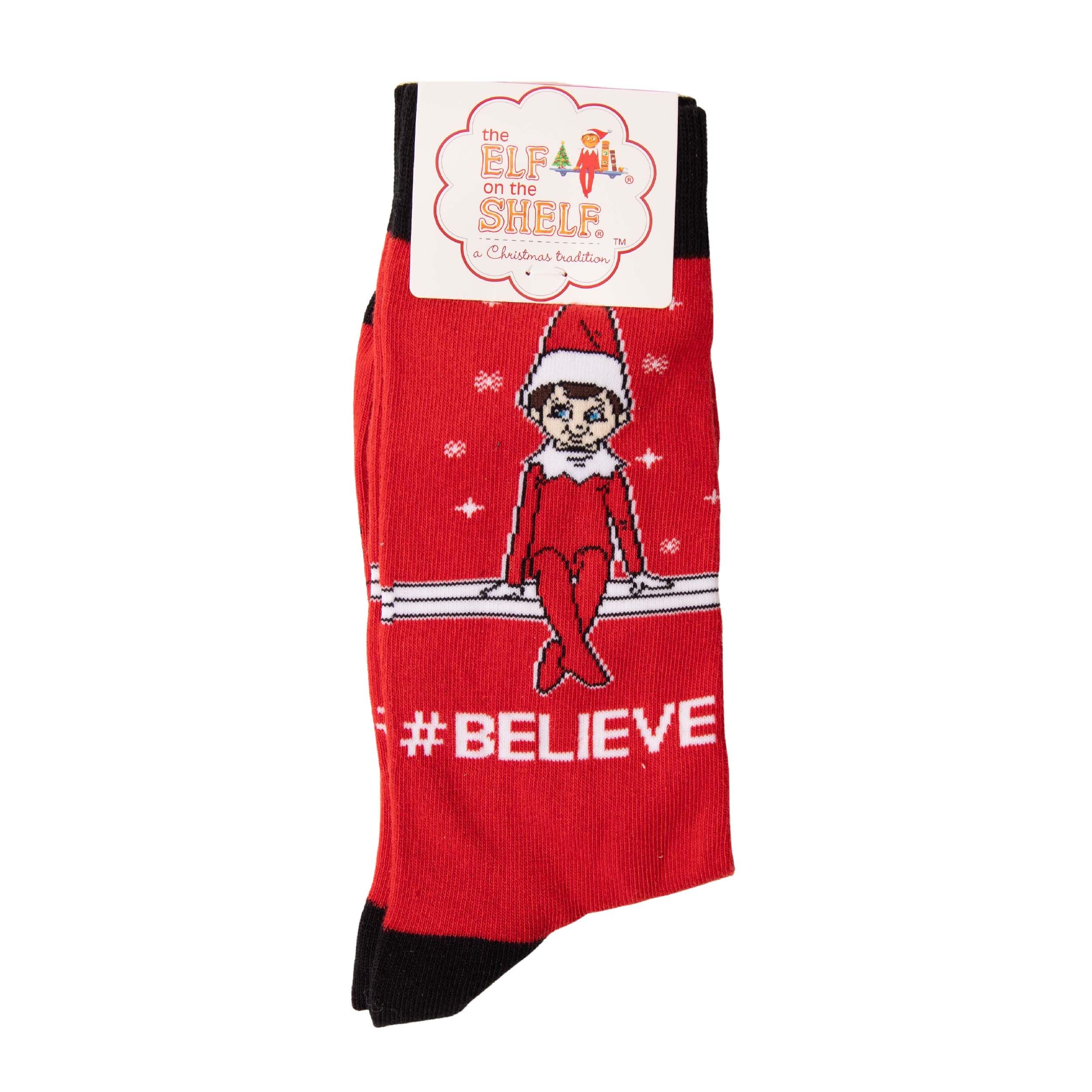 Men's Elf On The Shelf Believe Christmas Cotton Crew Socks - Red - Image 2