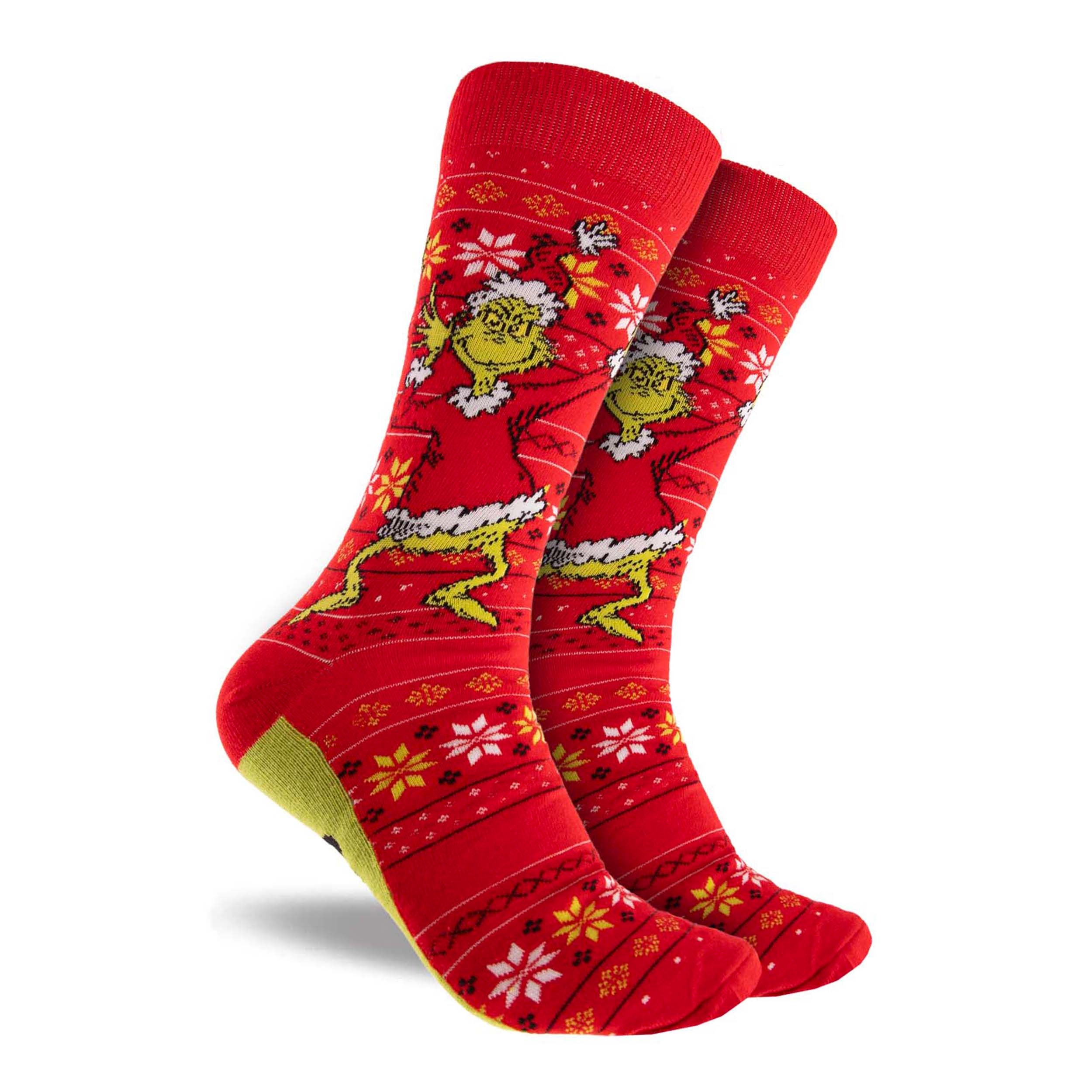 Men's Grinch Dance Cotton Crew Socks - Red - Image 1