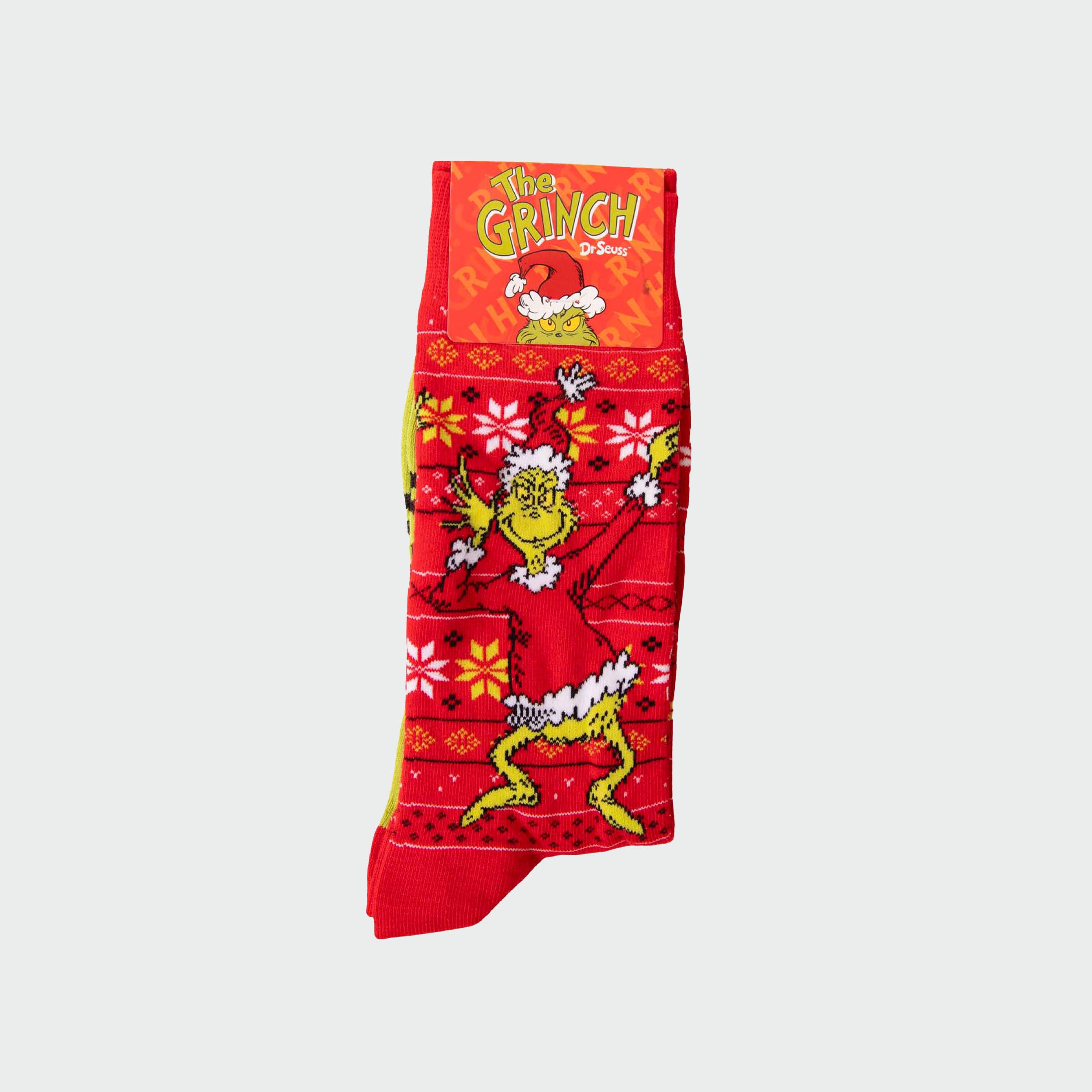 Men's Grinch Dance Cotton Crew Socks - Red - Image 1