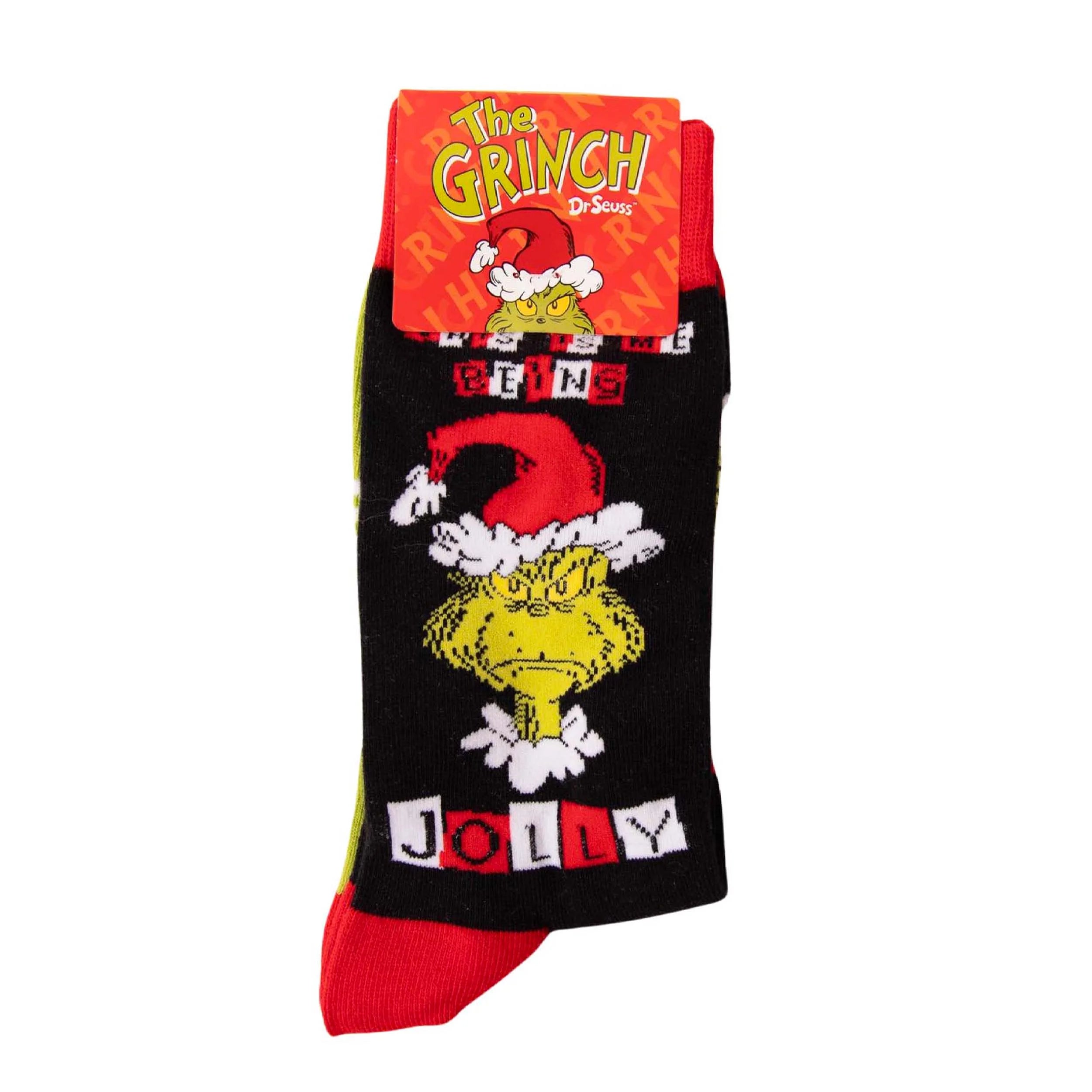 Men's Grinch Jolly Cotton Crew Socks - Black - Image 2