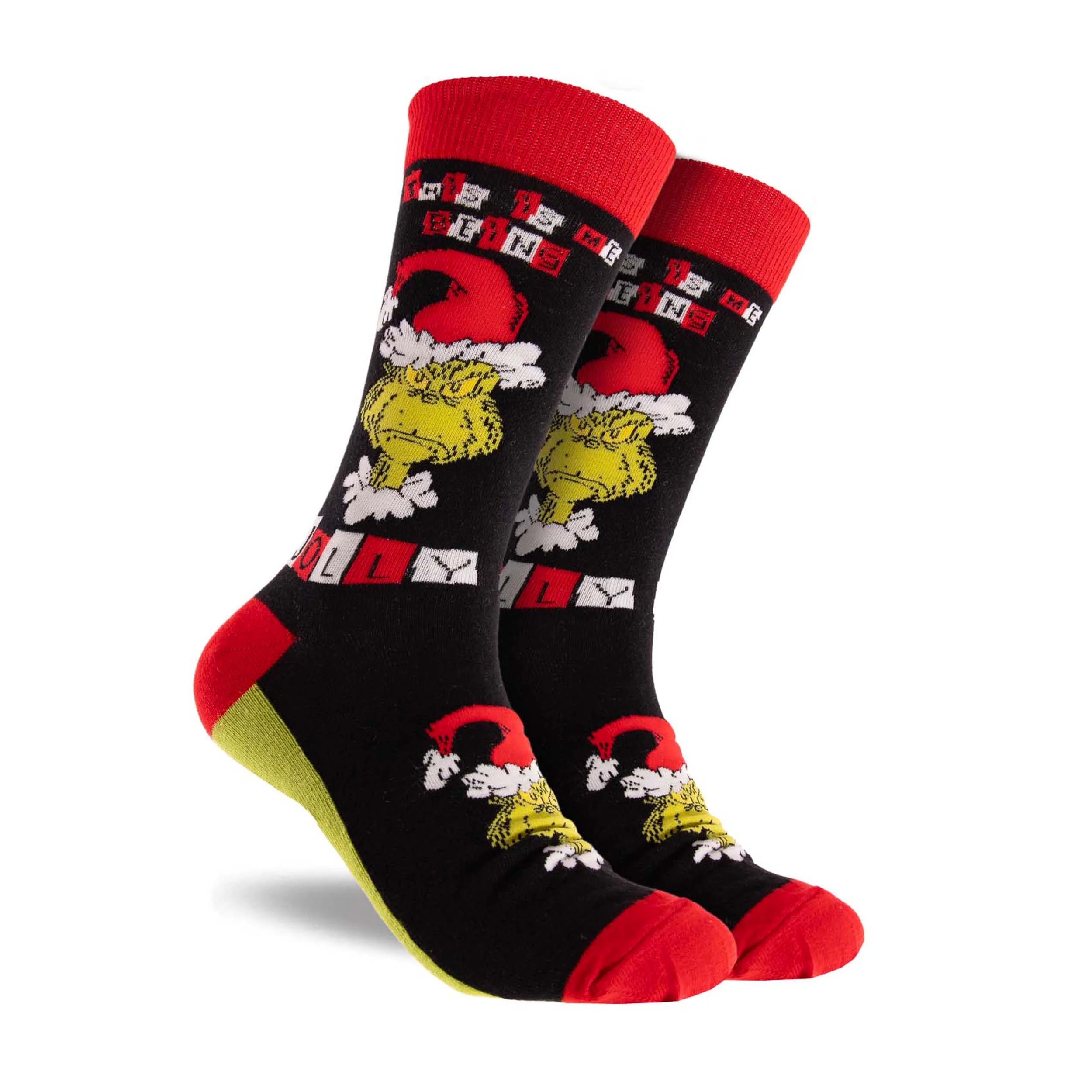 Men's Grinch Jolly Cotton Crew Socks - Black - Image 1