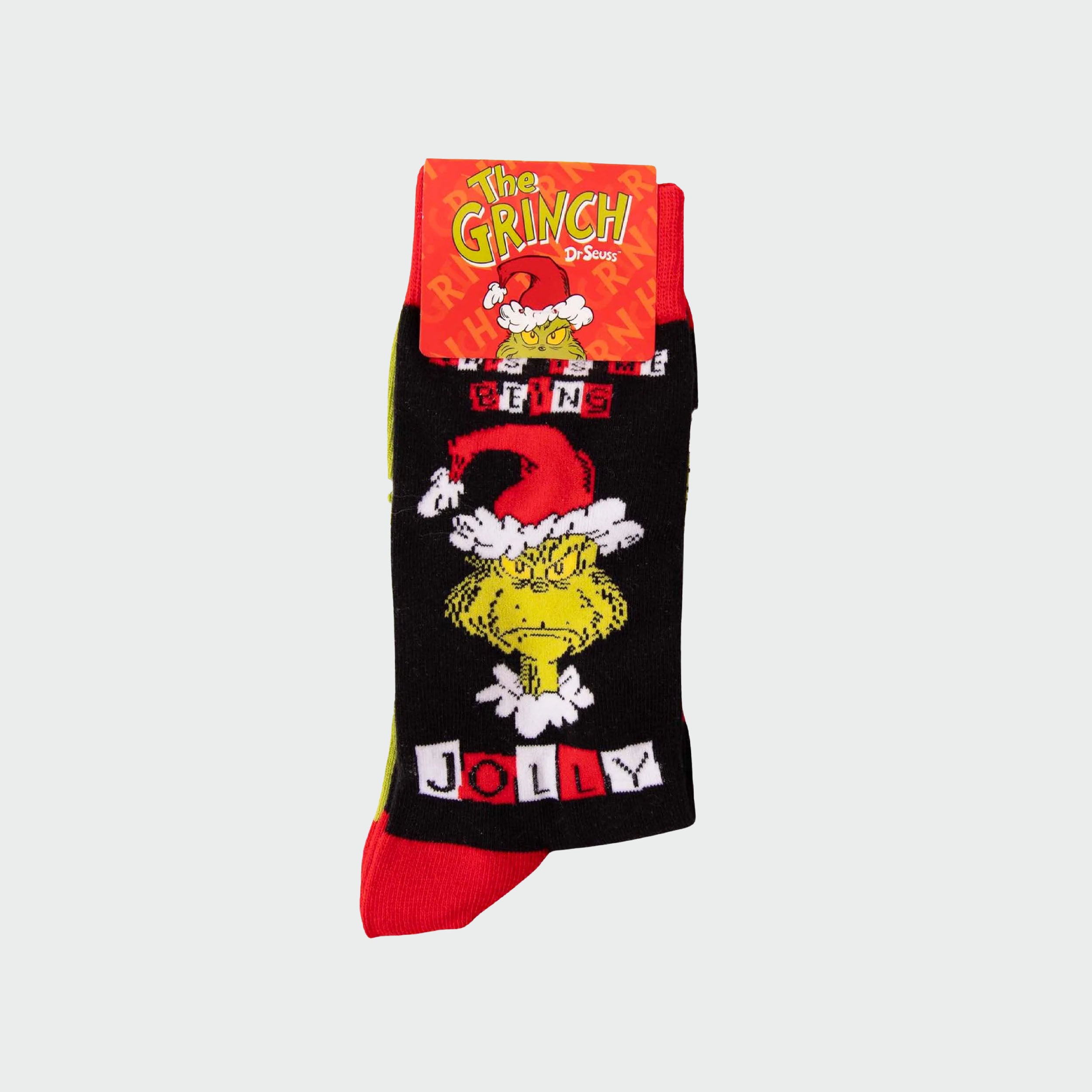 Men's Grinch Jolly Cotton Crew Socks - Black - Image 2