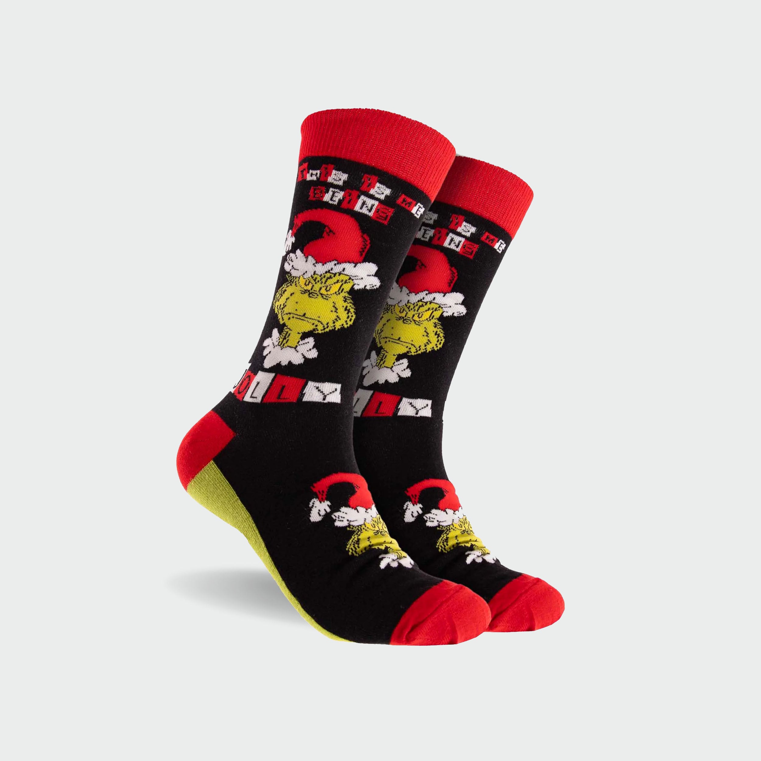 Men's Grinch Jolly Cotton Crew Socks - Black - Image 1