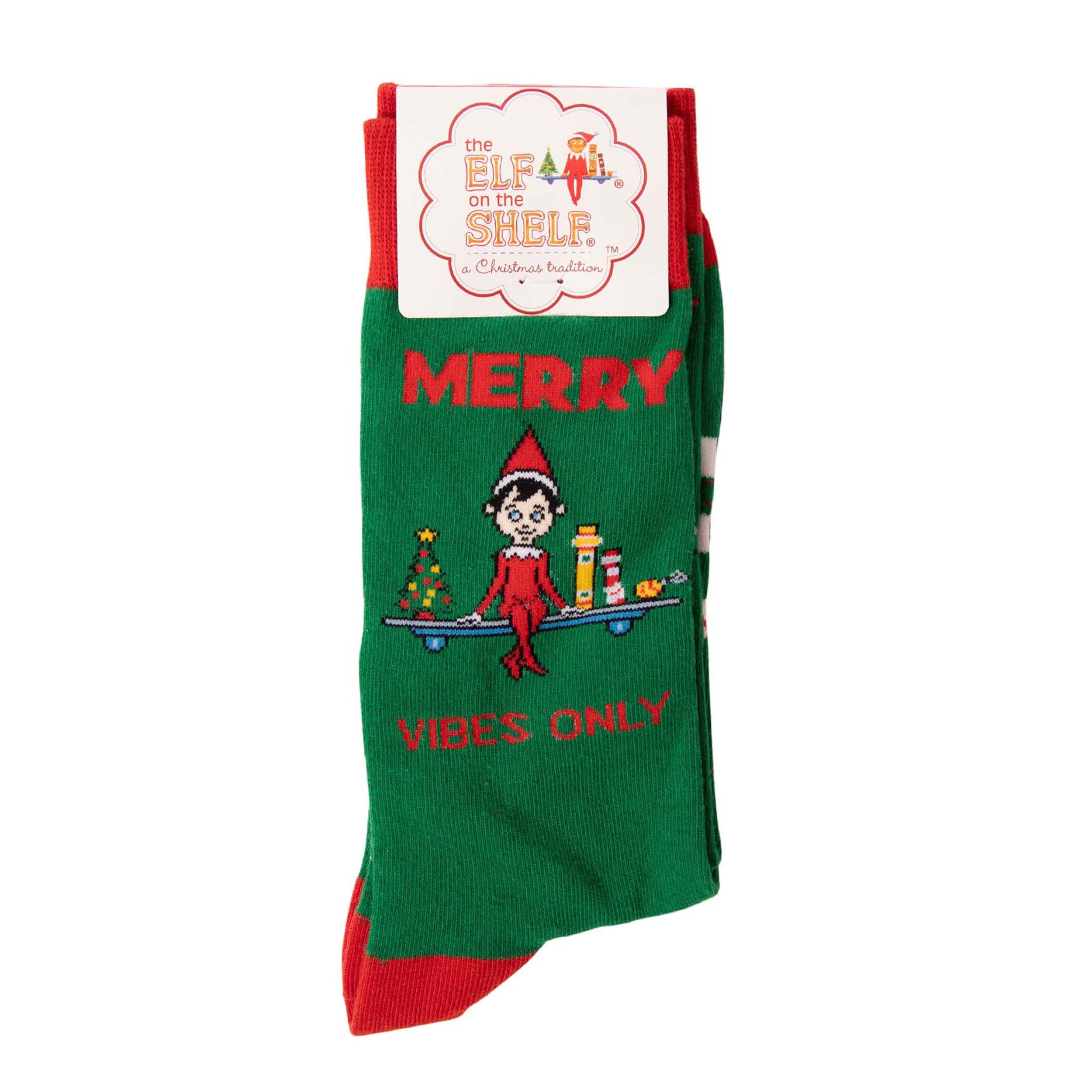 Men's Elf On The Shelf Vibes Only Christmas Cotton Crew Socks - Green - Image 2