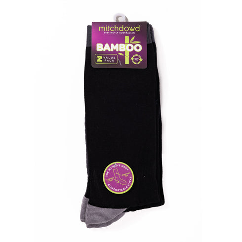 Men's Plain Bamboo Comfort Crew Socks 2 Pack - Black