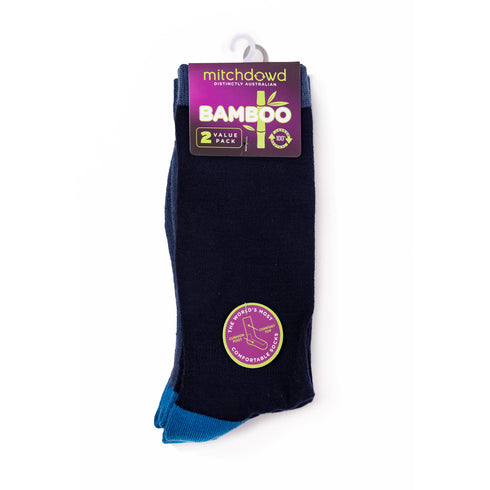 Men's Plain Bamboo Comfort Crew Socks 2 Pack - Navy