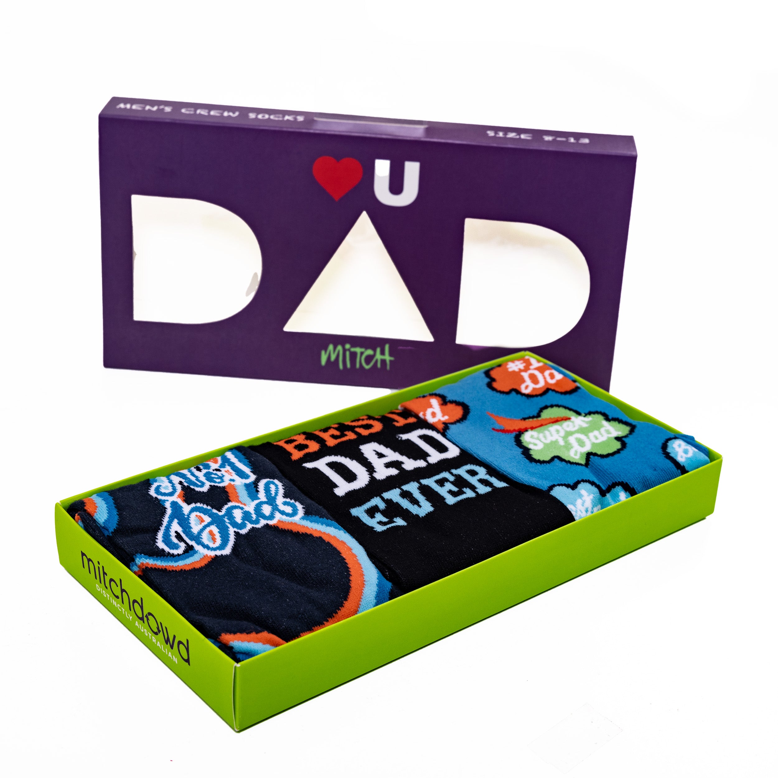 Men's Love U Dad Crew Socks 3 Pack Gift Box - Blues - Image 1