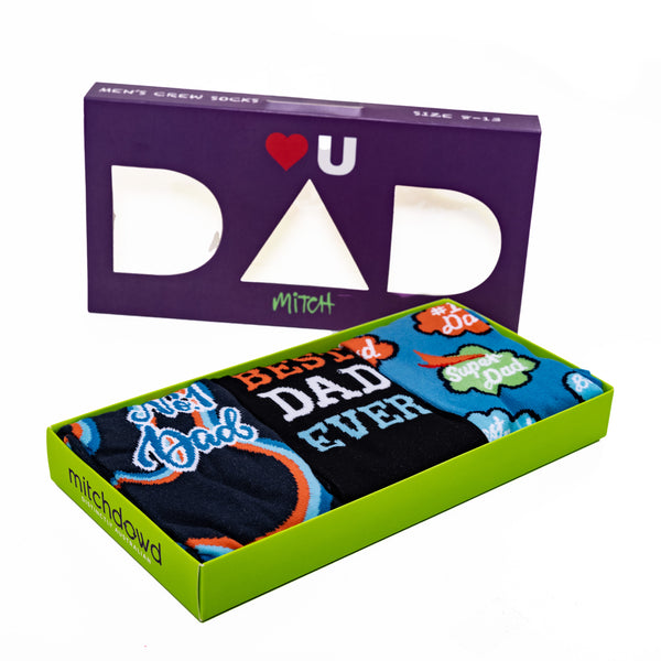 Men's Love U Dad Crew Socks 3 Pack Gift Box - Blues