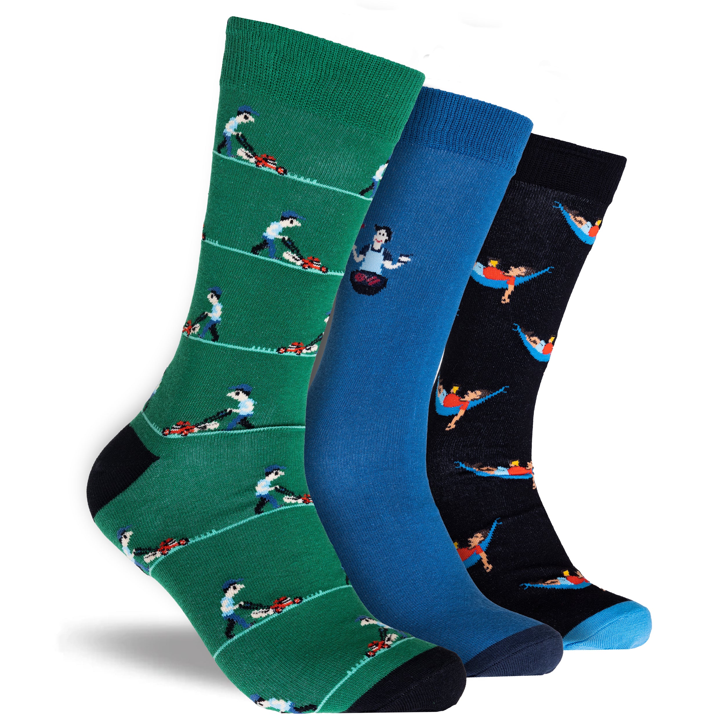 Men's Weekend Warrior Cotton Crew Socks 3 Pack - Blue, Navy & Green - Image 2